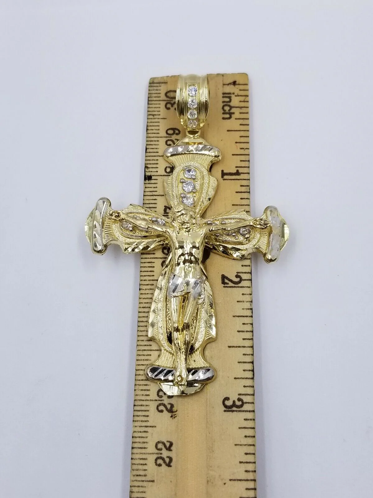 Real 10k Cuban Curb Link Necklace Pendant SET Jesus Crucifix Cross Chain - Image 9