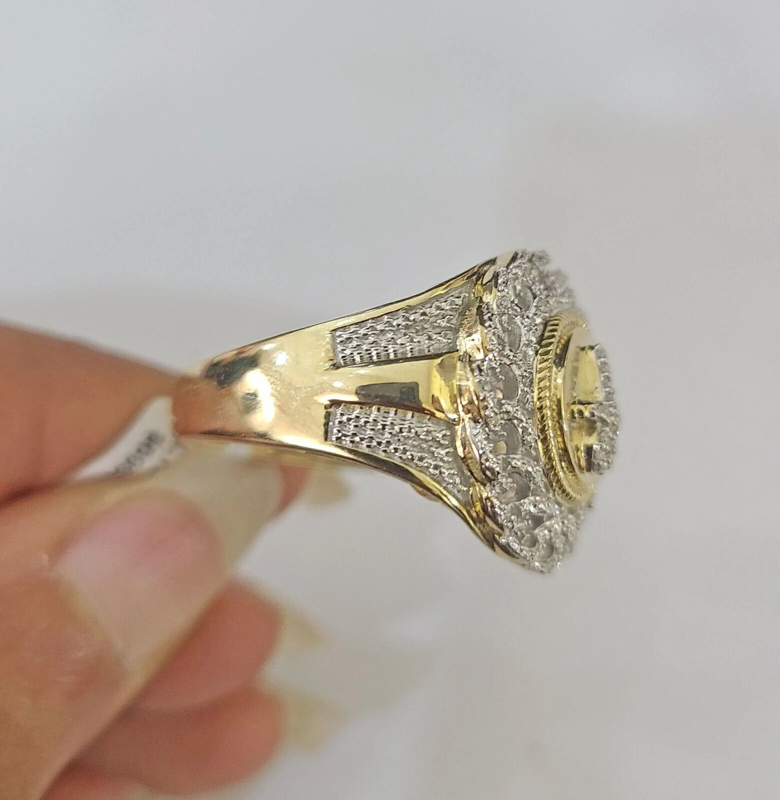 Real 10k Diamond Mens Ring Jesus Cross Band Yellow Gold Casual Genuine Natural - Image 2