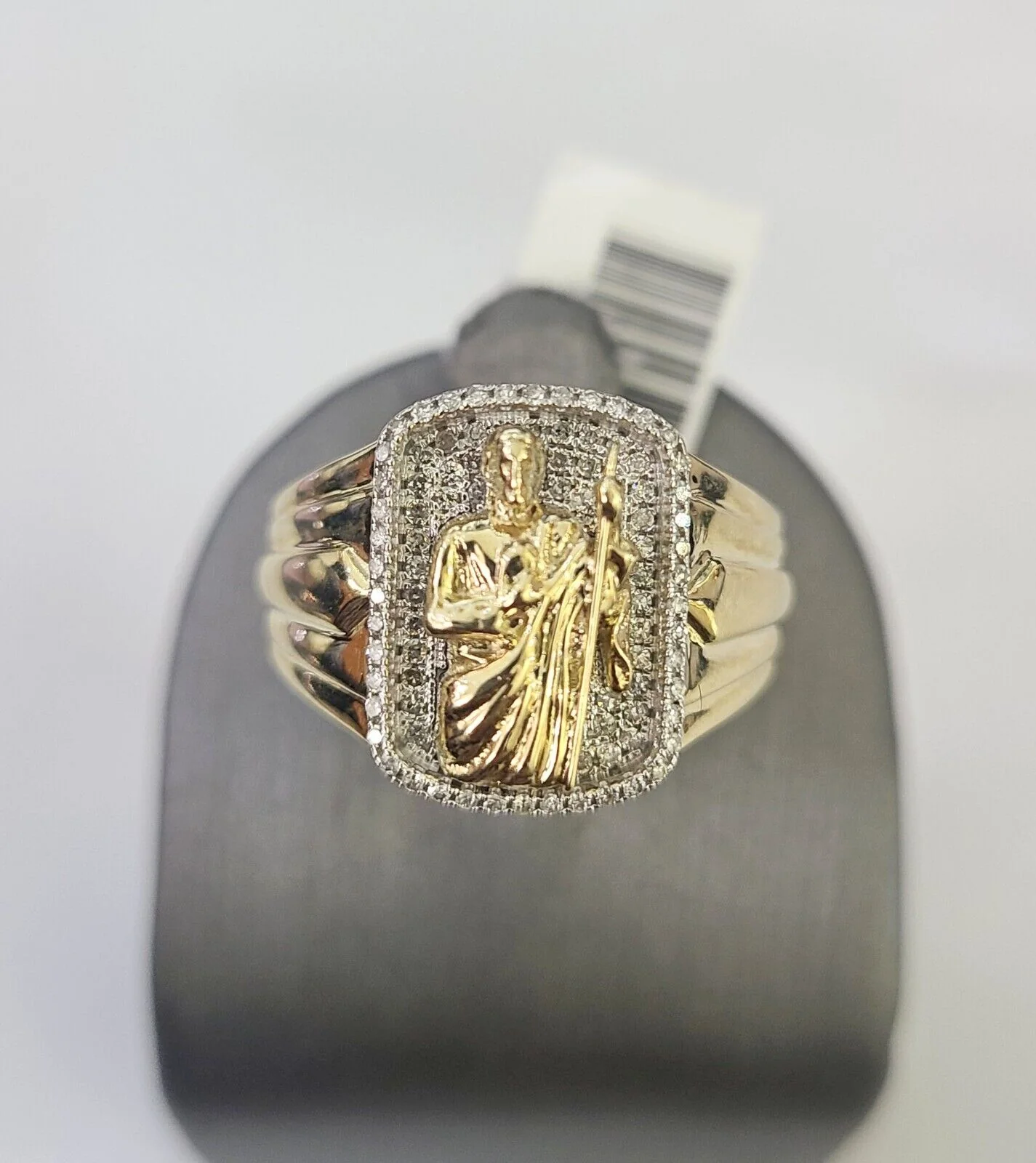 Real 10k Diamond Mens Ring Saint Jude Band Yellow Gold Casual Genuine Natural - Image 3