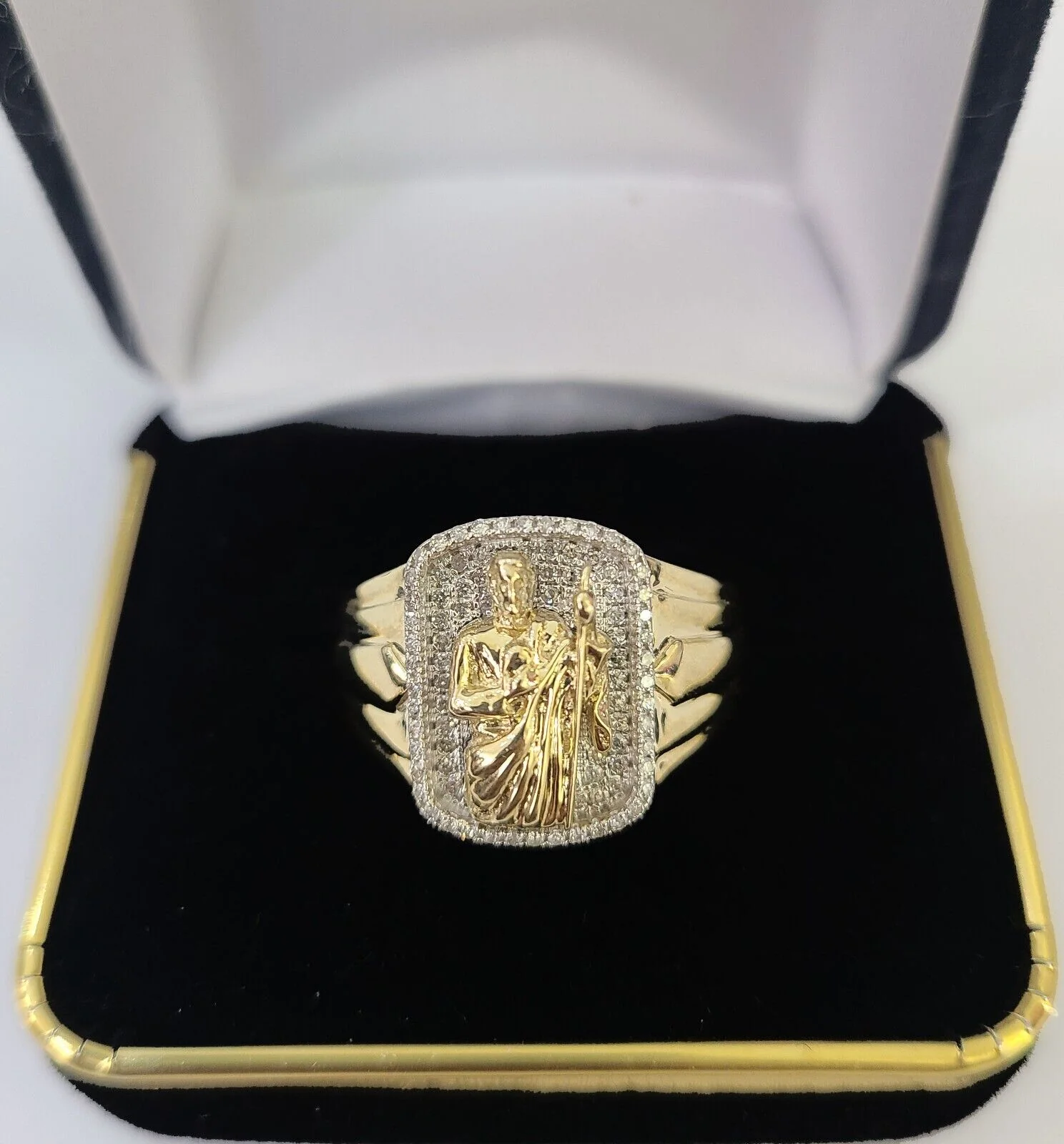 Real 10k Diamond Mens Ring Saint Jude Band Yellow Gold Casual Genuine Natural - Image 7