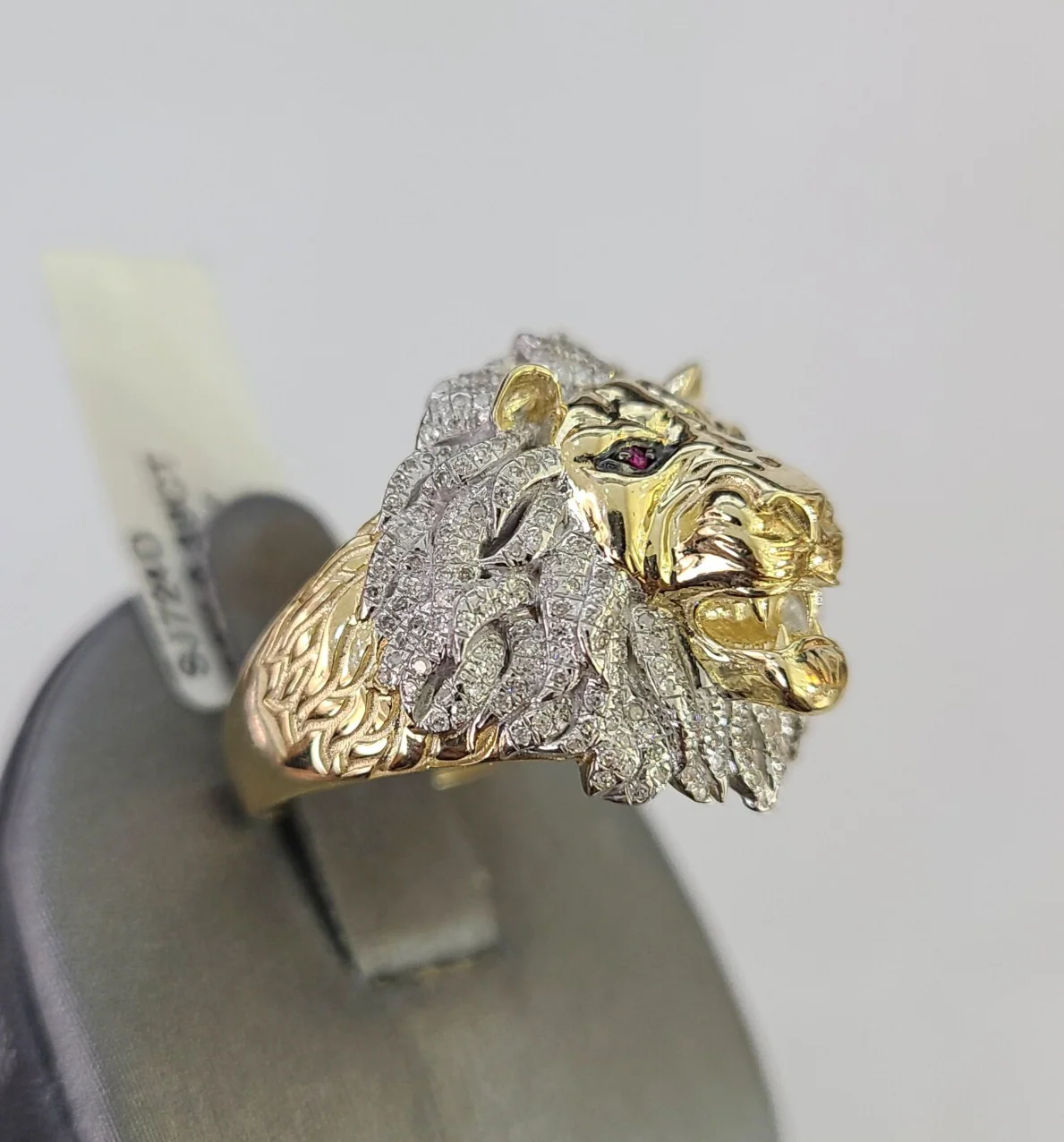 Real 10k Diamond Ring Roaring Lion Men 10kt Yellow Gold Casual Ring All Sizes - Image 3