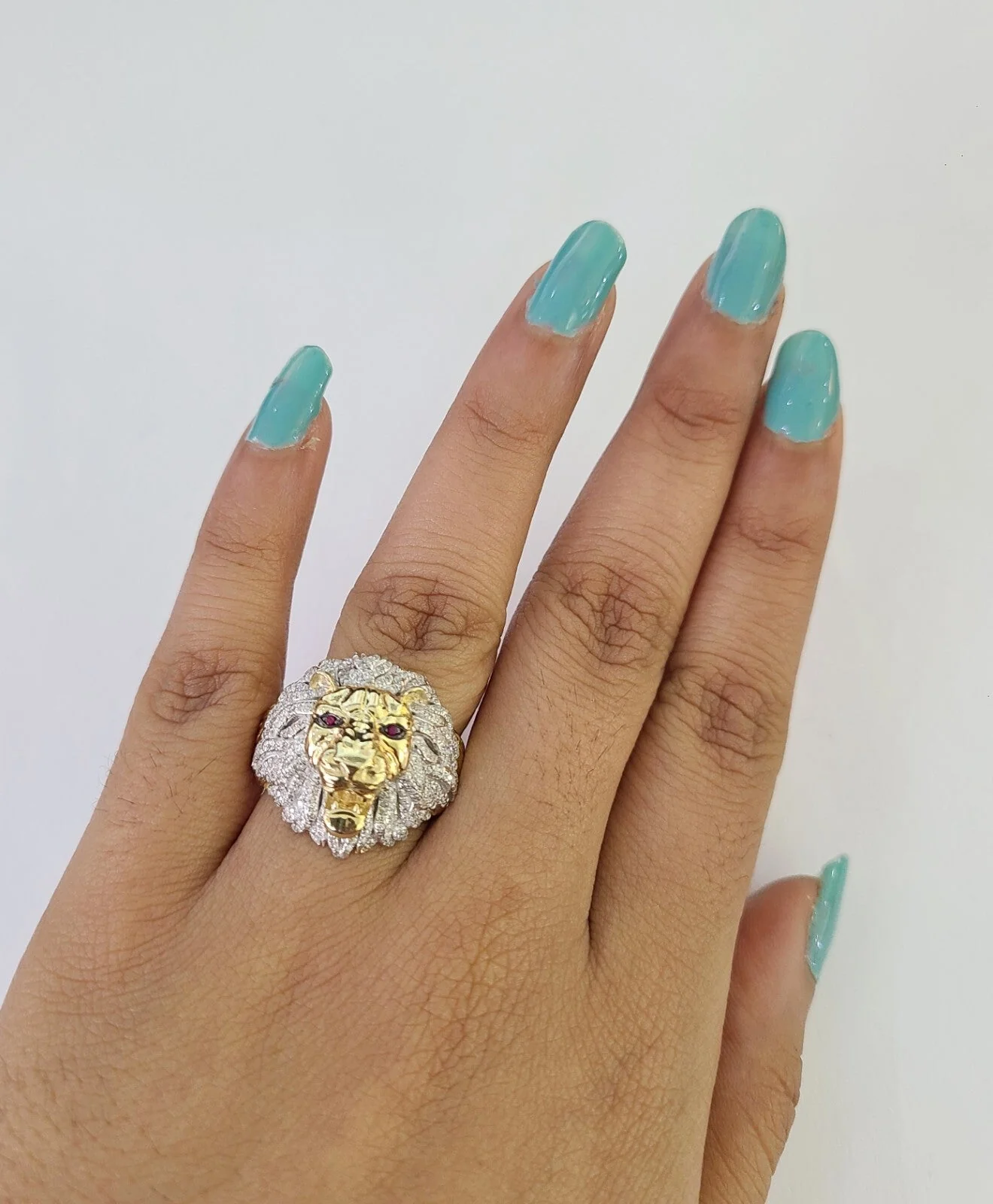 Real 10k Diamond Ring Roaring Lion Men 10kt Yellow Gold Casual Ring All Sizes - Image 4