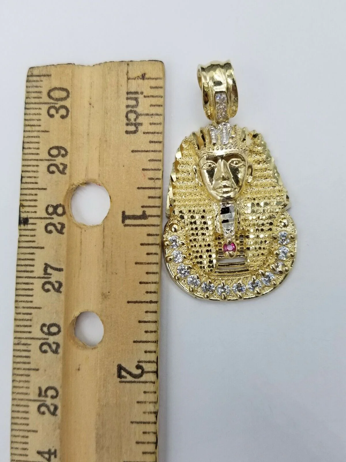 Real 10k Figaro Chain 24" Inch Diamond Cut 1.5 Inch Pharaoh Head Charm Pendant - Image 5