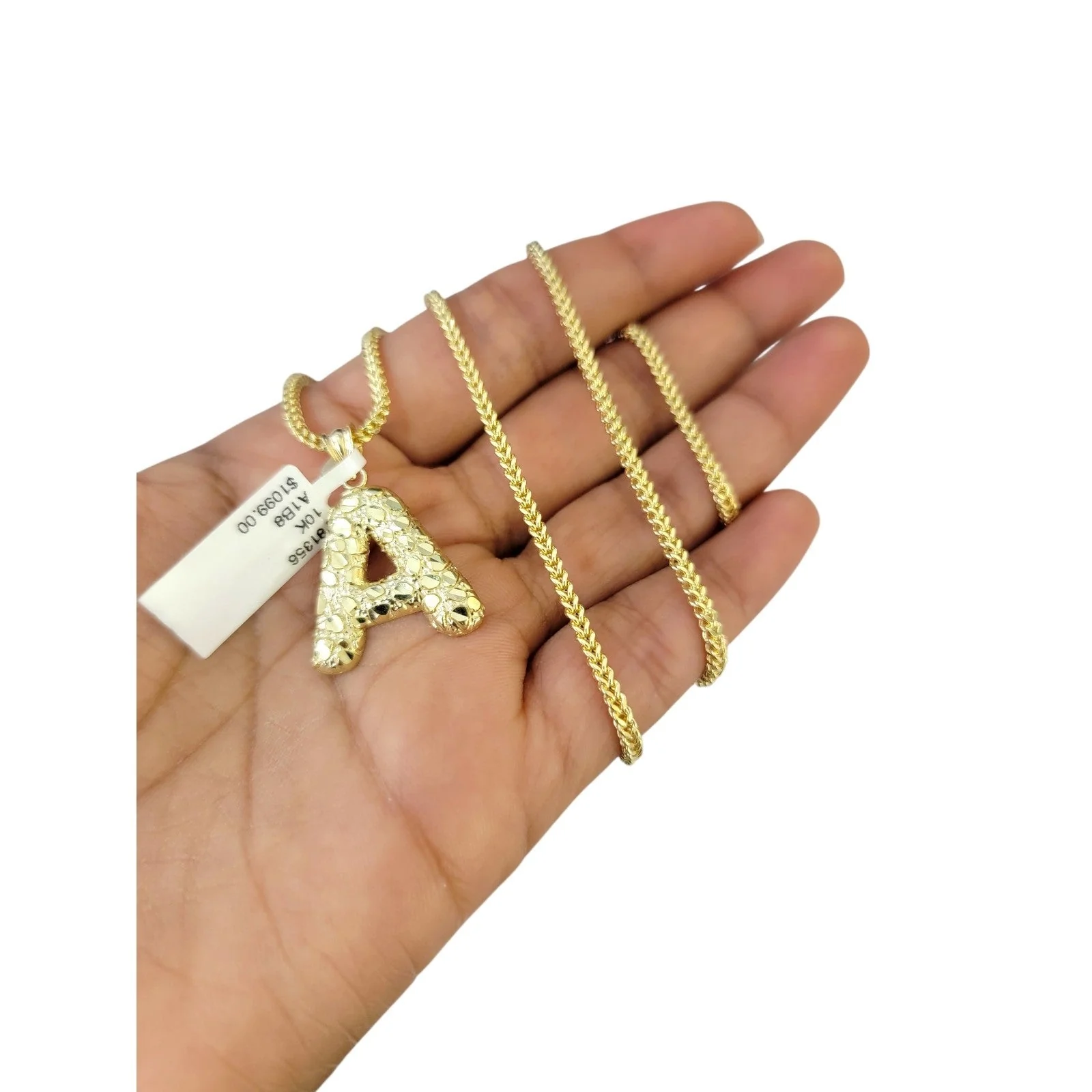 Real 10k Gold A Initial Charm Pendant Franco Chain Necklace SET 2.5mm 16"-26"