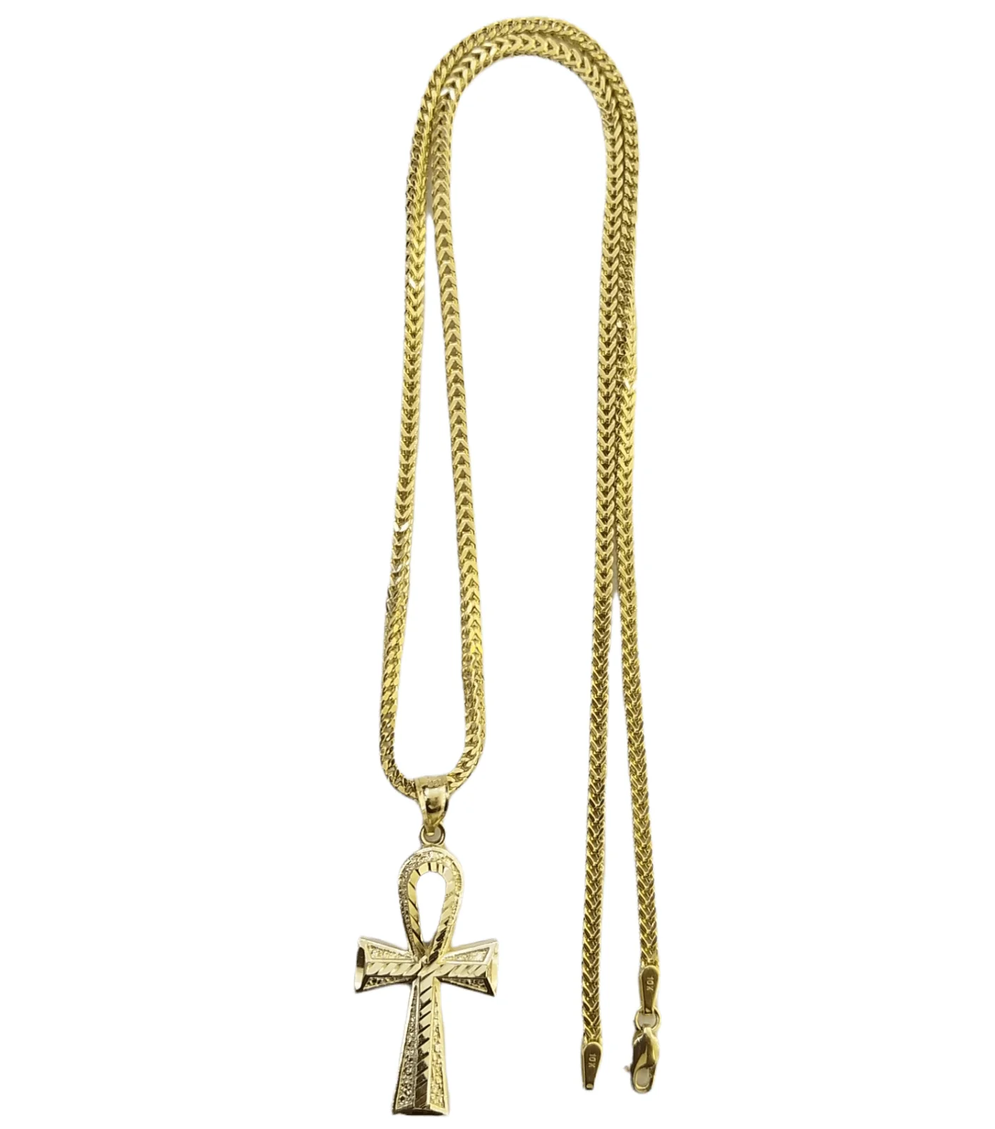 Real 10k Gold Ankh Cross Egyptian Symbol Pendent 2mm Franco Chain 18"-26" Inch - Image 7
