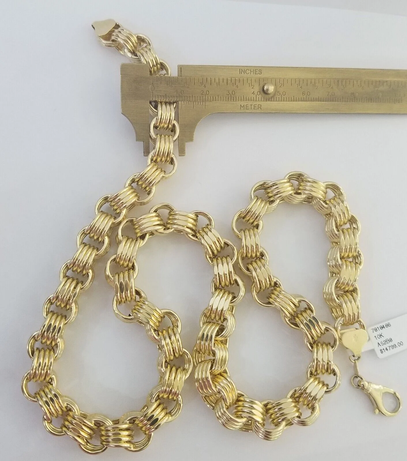 Real 10k Gold Byzantine Chain 11mm necklace 24" Men's 10kt yellow gold Box Chain - Image 4