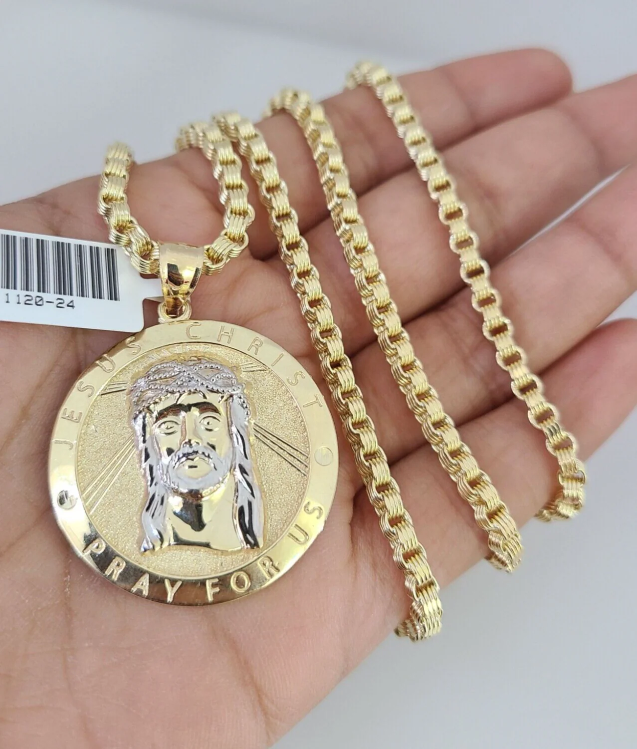 Real 10k Gold Byzantine Chain Jesus Charm Pendant SET 3mm 22 Inch Men's Necklace - Image 3
