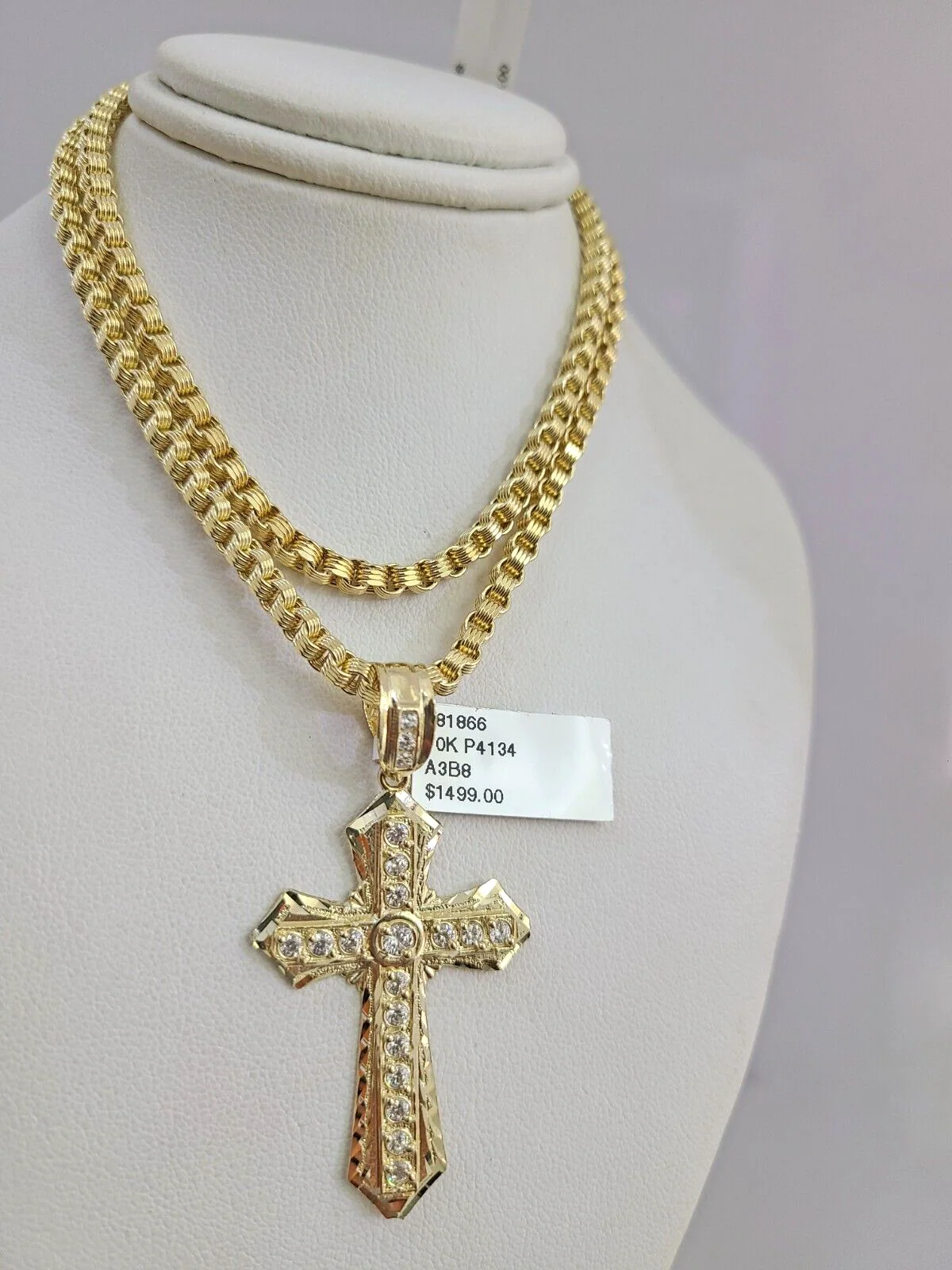 Real 10k Gold Byzantine Necklace Cross Charm SET Chain 20-30" 3mm Pendant - Image 4