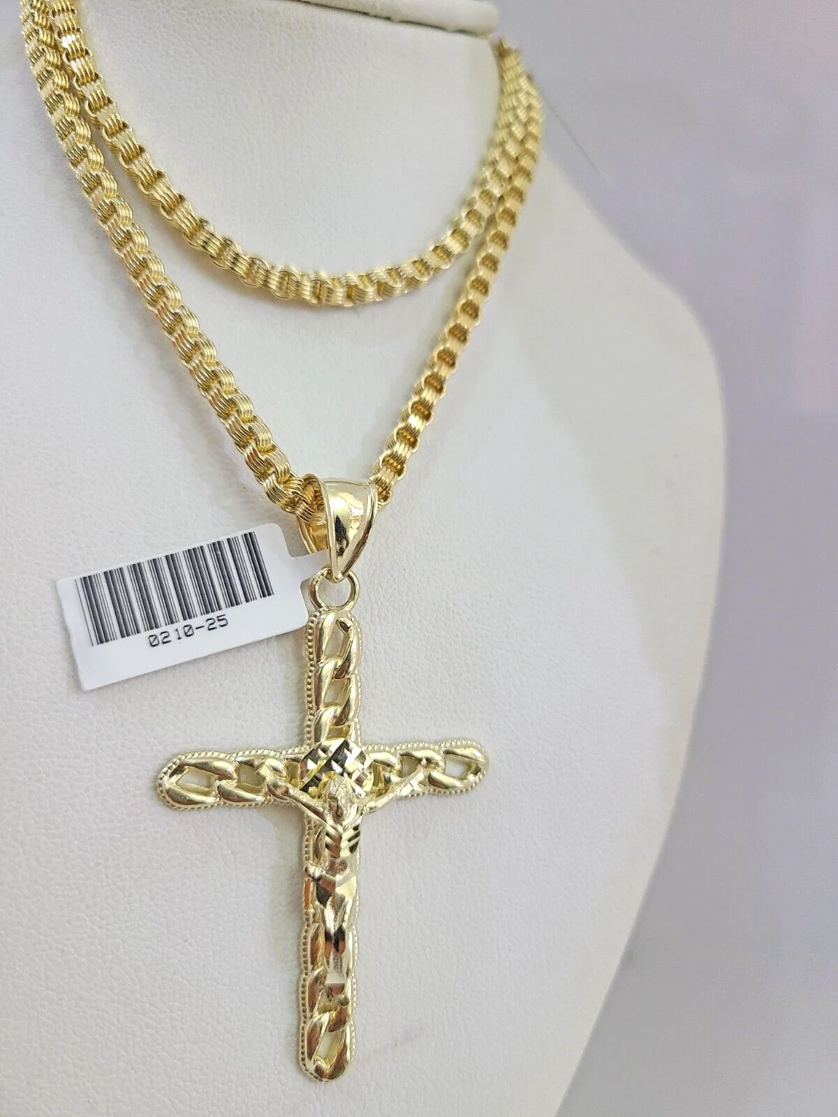 Real 10k Gold Byzantine Necklace Cross Pendant SET Chain 20-30" 3mm - Image 3