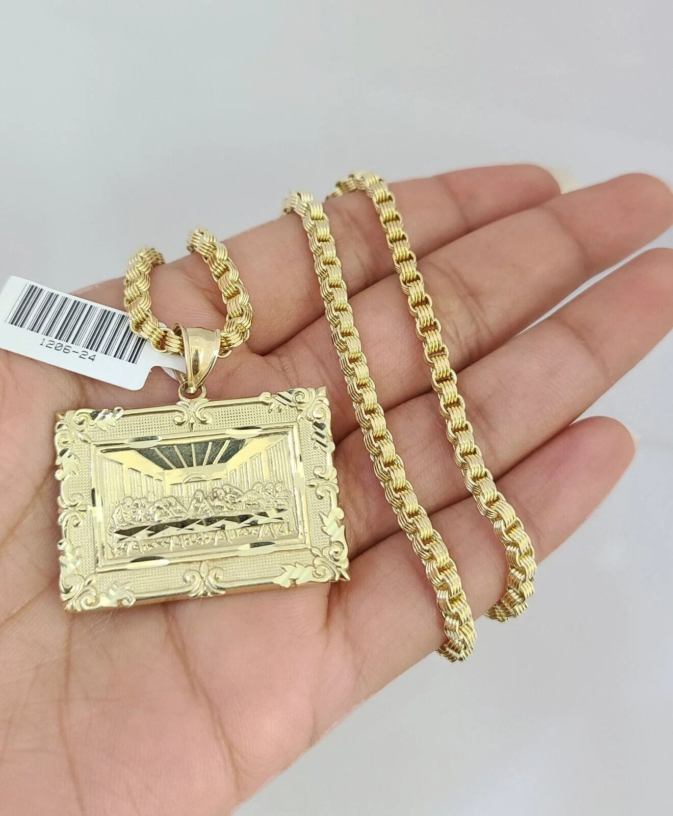 Real 10k Gold Byzantine Necklace Last Supper Charm SET Chain 20-30" 3mm Pendant - Image 2