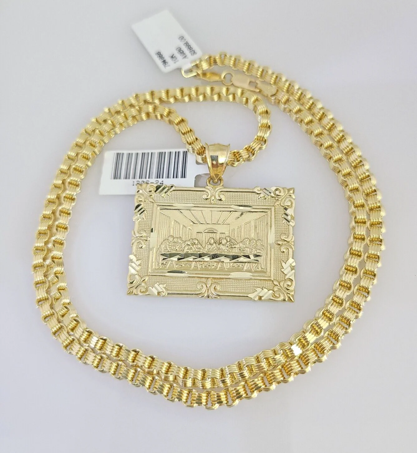 Real 10k Gold Byzantine Necklace Last Supper Charm SET Chain 20-30" 3mm Pendant - Image 4