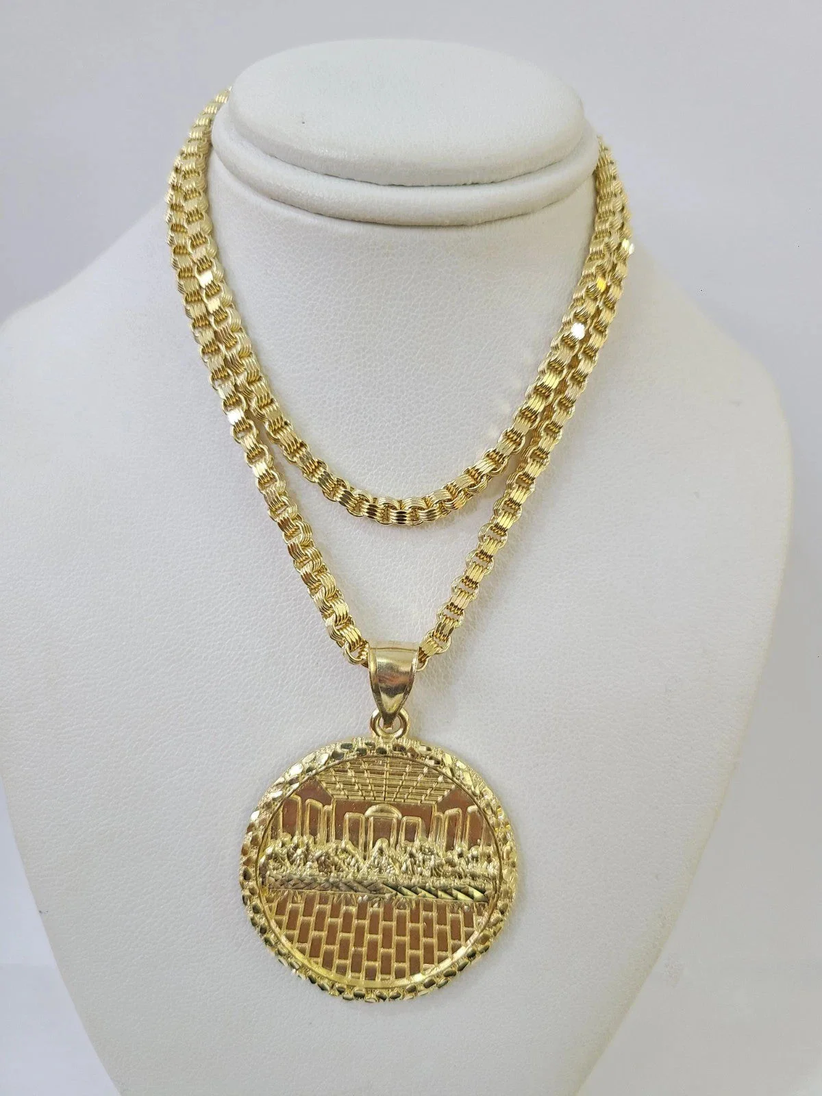 Real 10k Gold Byzantine Necklace Last Supper Nugget 20"-30" 3mm Pendant SET - Image 2