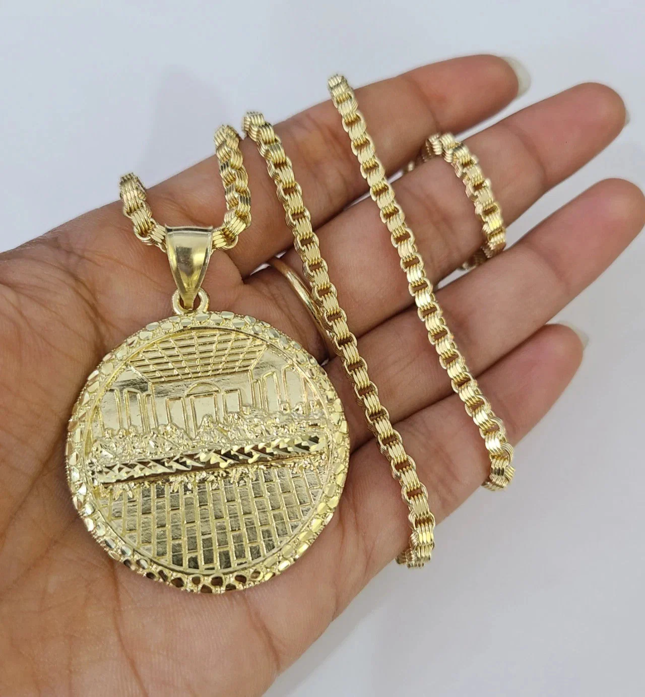 Real 10k Gold Byzantine Necklace Last Supper Nugget 20"-30" 3mm Pendant SET - Image 3