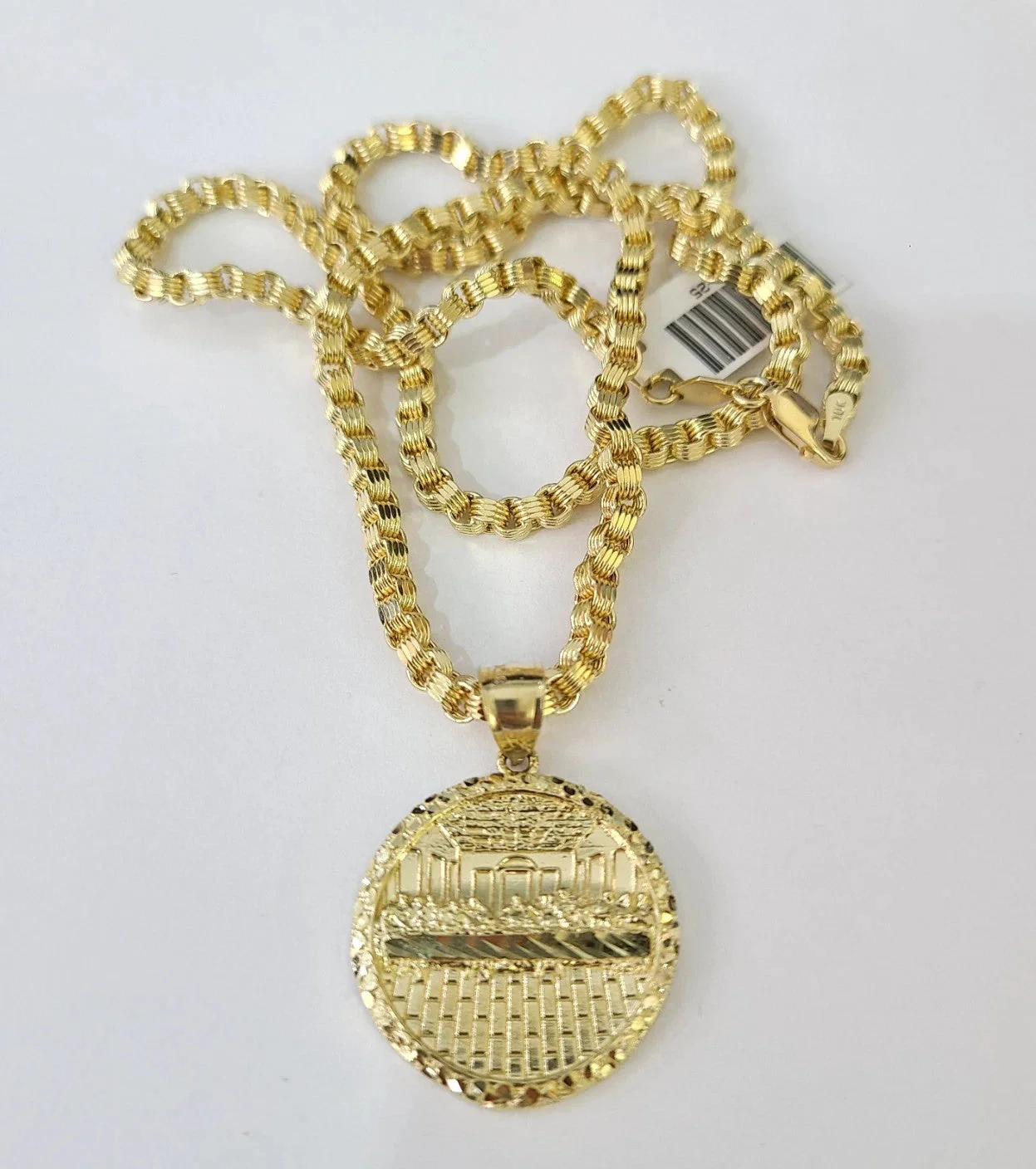 Real 10k Gold Byzantine Necklace Last Supper Nugget Pendant 20-30 inches 3mm SET - Image 2