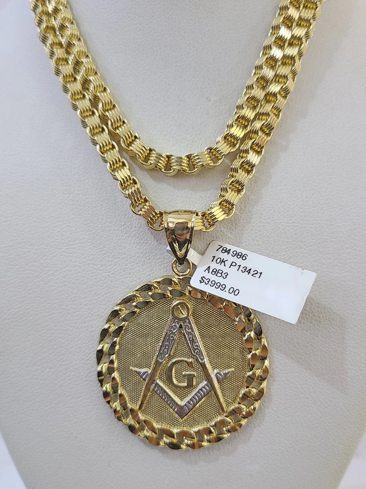 Real 10k Gold Byzantine Necklace Masonic Pendant Charm SET Chain 20"-30" 4mm - Image 6