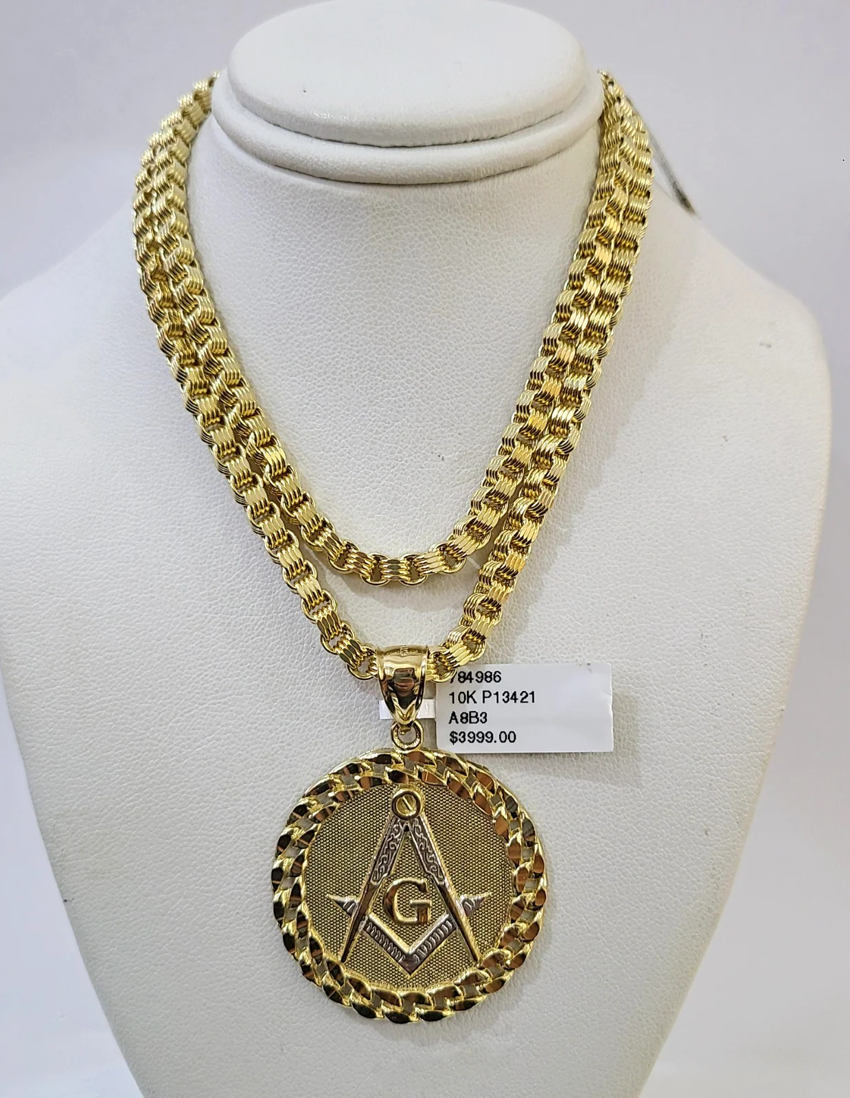 Real 10k Gold Byzantine Necklace Masonic Pendant Charm SET Chain 20"-30" 4mm - Image 8