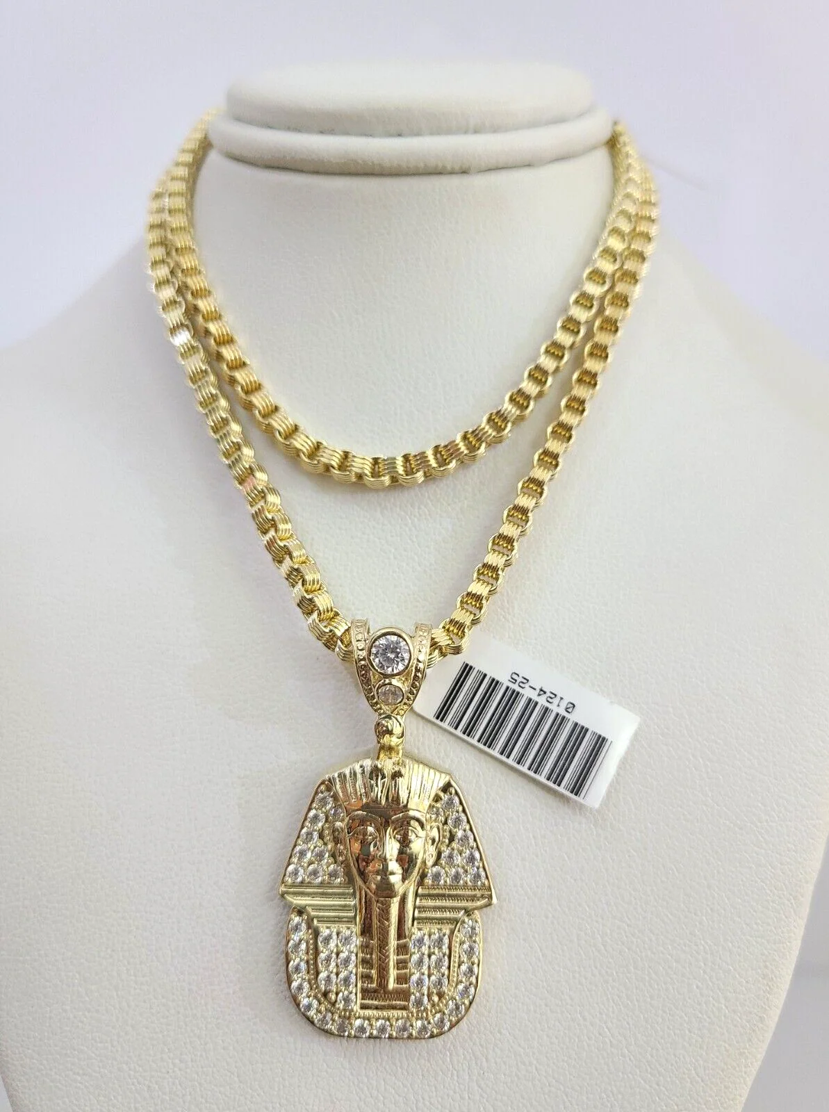 Real 10k Gold Byzantine Necklace Pharaoh Head Charm SET Chain 20-30" 3mm Pendant