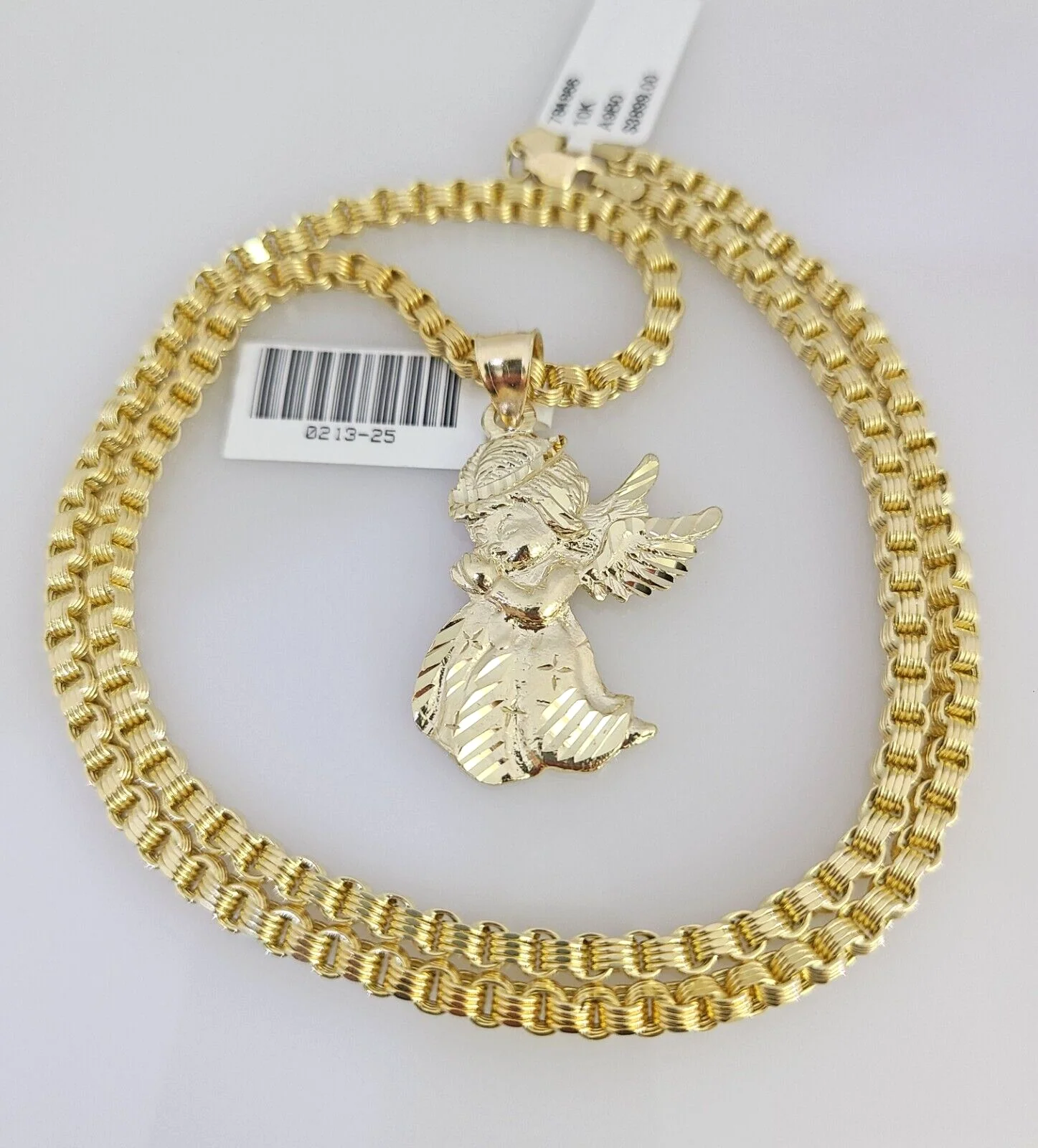 Real 10k Gold Byzantine Necklace Praying Angel Charm SET Chain 20"-30" 3mm - Image 2