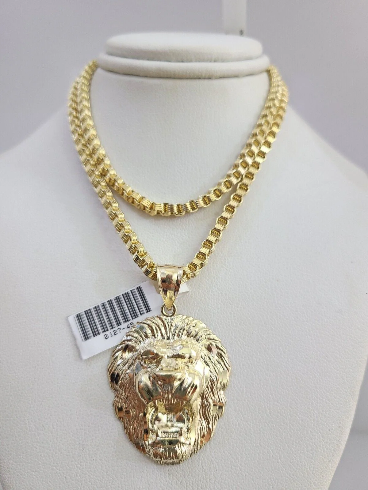 Real 10k Gold Byzantine Necklace Roaring Lion Charm SET Chain 20-30" 3mm Pendant