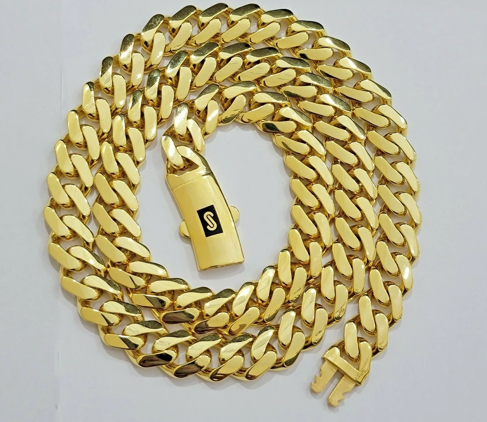 Real 10k Gold Chain 13mm 24" Miami Cuban Royal Link Shiny Plain Necklace Monaco - Image 4