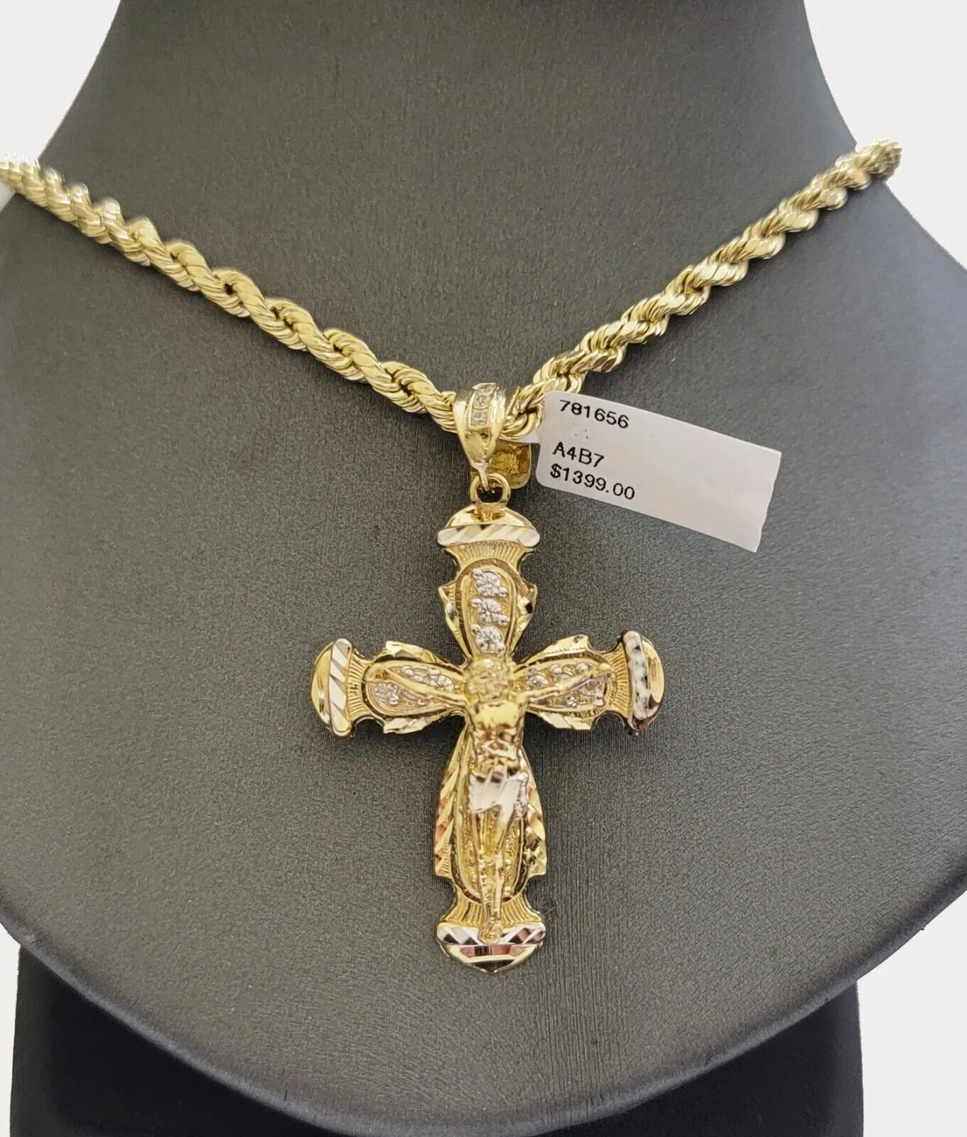 Real 10k Gold Chain Charm Set Jesus Cross Pendant Rope Necklace 5mm 18"-28" Mens - Image 5