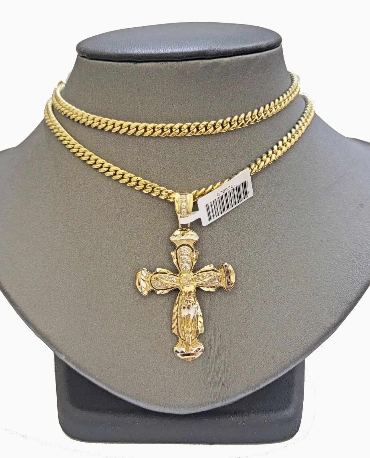 Real 10k Gold Chain & cross charm pendant SET Miami Cuban link necklace 5 mm 22" - Image 5