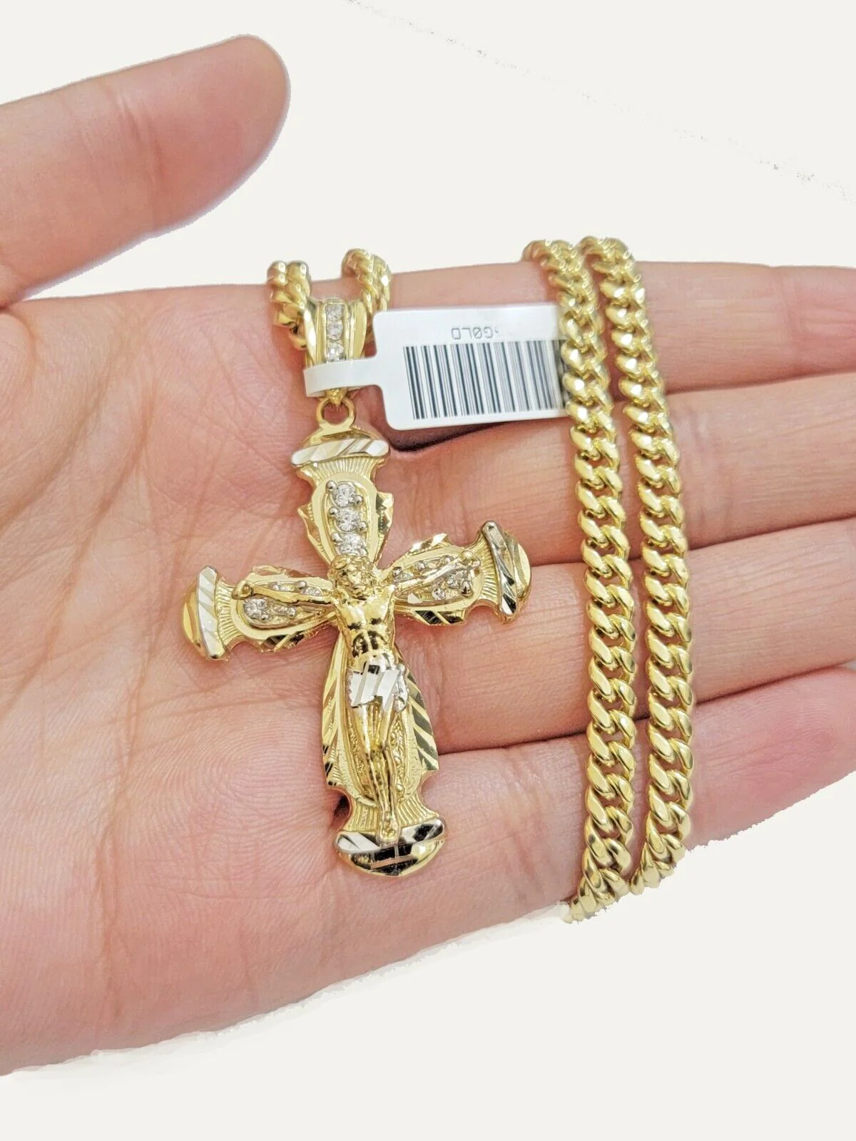 Real 10k Gold Chain & cross charm pendant SET Miami Cuban link necklace 5 mm 26" - Image 4