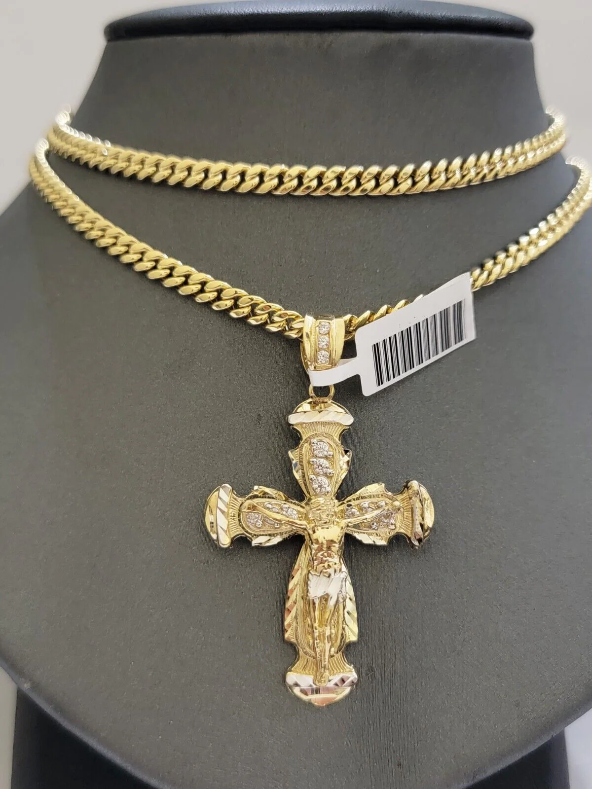 Real 10k Gold Chain & cross charm pendant SET Miami Cuban link necklace 5 mm 26" - Image 5