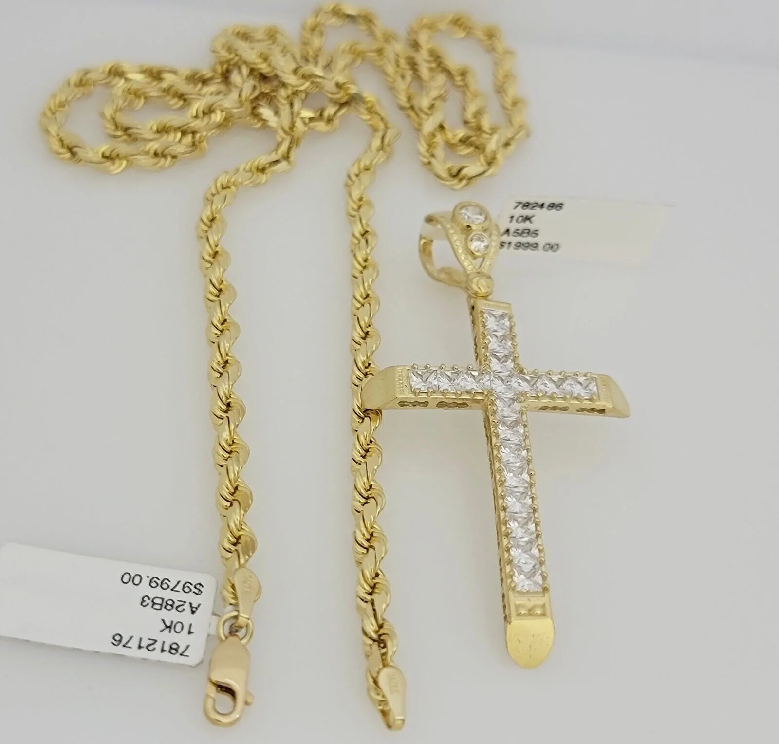 Real 10k Gold Chain Cross Charm Pendant Set Solid 4mm 22 Inch Rope Necklace Mens - Image 3