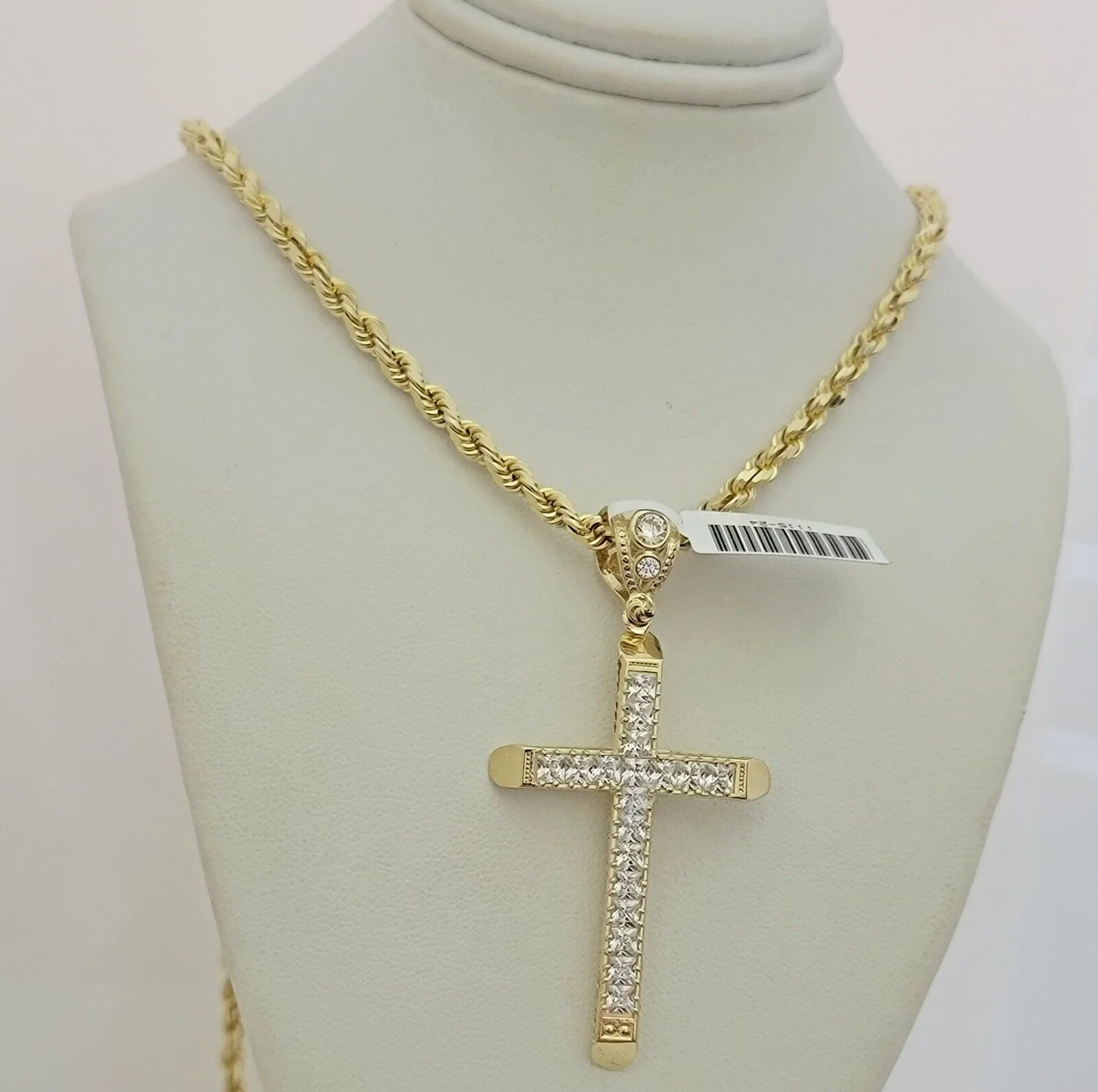 Real 10k Gold Chain Cross Charm Pendant Set Solid 4mm 22 Inch Rope Necklace Mens - Image 6