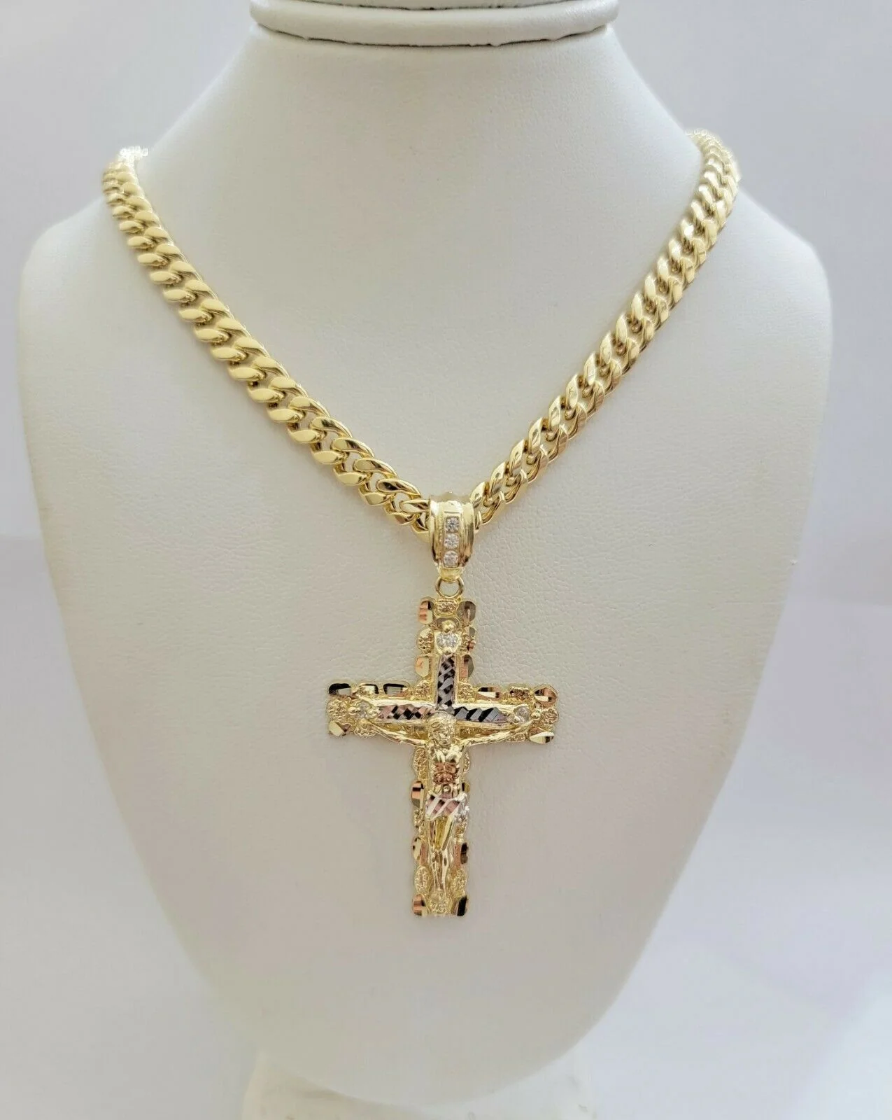 Real 10k Gold Chain Cross SET Miami Cuban Link Necklace 6mm 24" 26" 28" Crucifix - Image 6