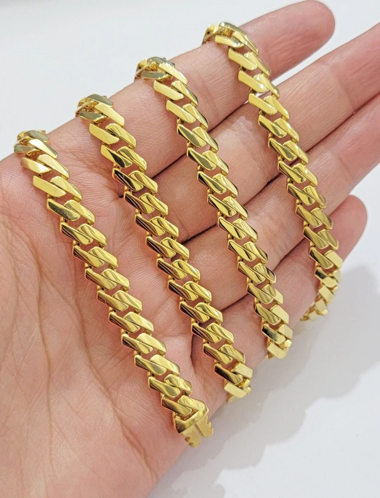 Real 10k Gold chain Cuban Link Monaco necklace 7.5mm 18-24 Inch Box Lock 10KT - Image 4