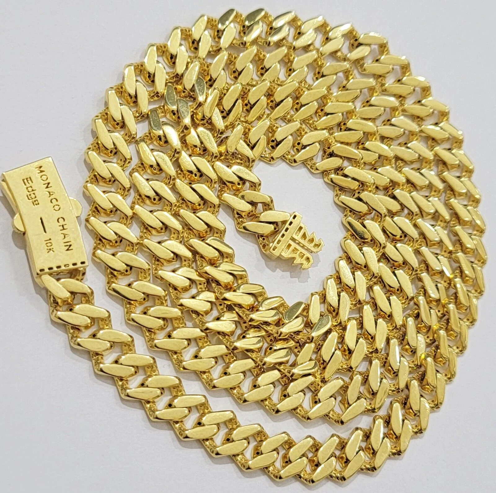 Real 10k Gold chain Cuban Link Monaco necklace 7.5mm 18-24 Inch Box Lock 10KT - Image 8