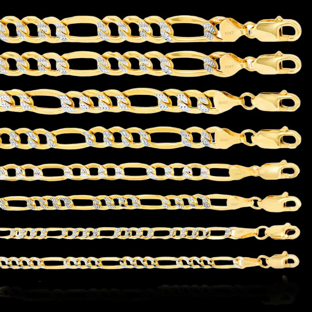Real 10k Gold Chain Figaro Link Necklace 3.5mm-9mm, Men Women 18"-30" Inch, 10kt - Image 9