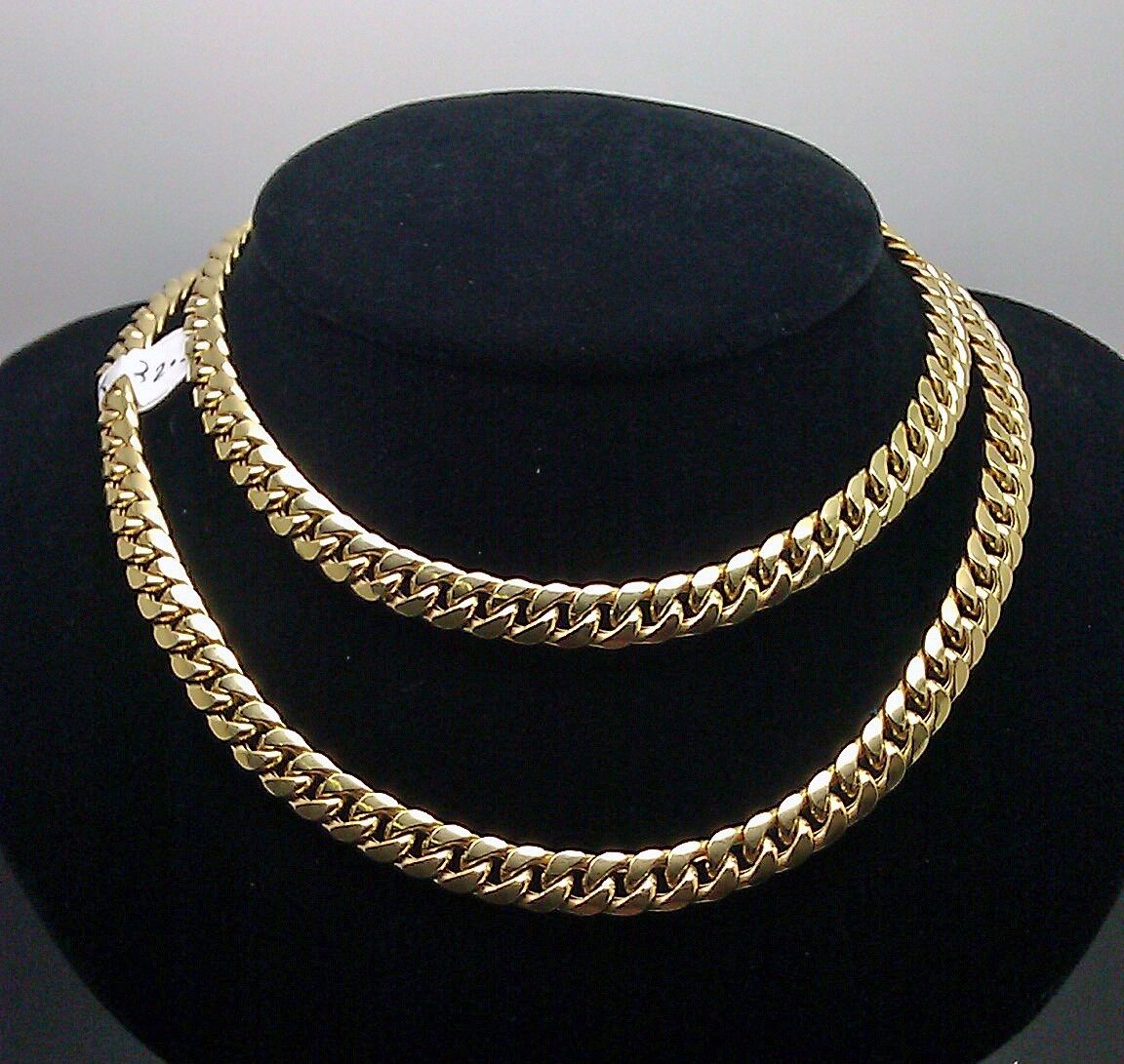 Real 10k Gold Chain Miami Cuban Necklace 7mm 20" Box Lock 10kt Yellow Gold Men's - Image 2