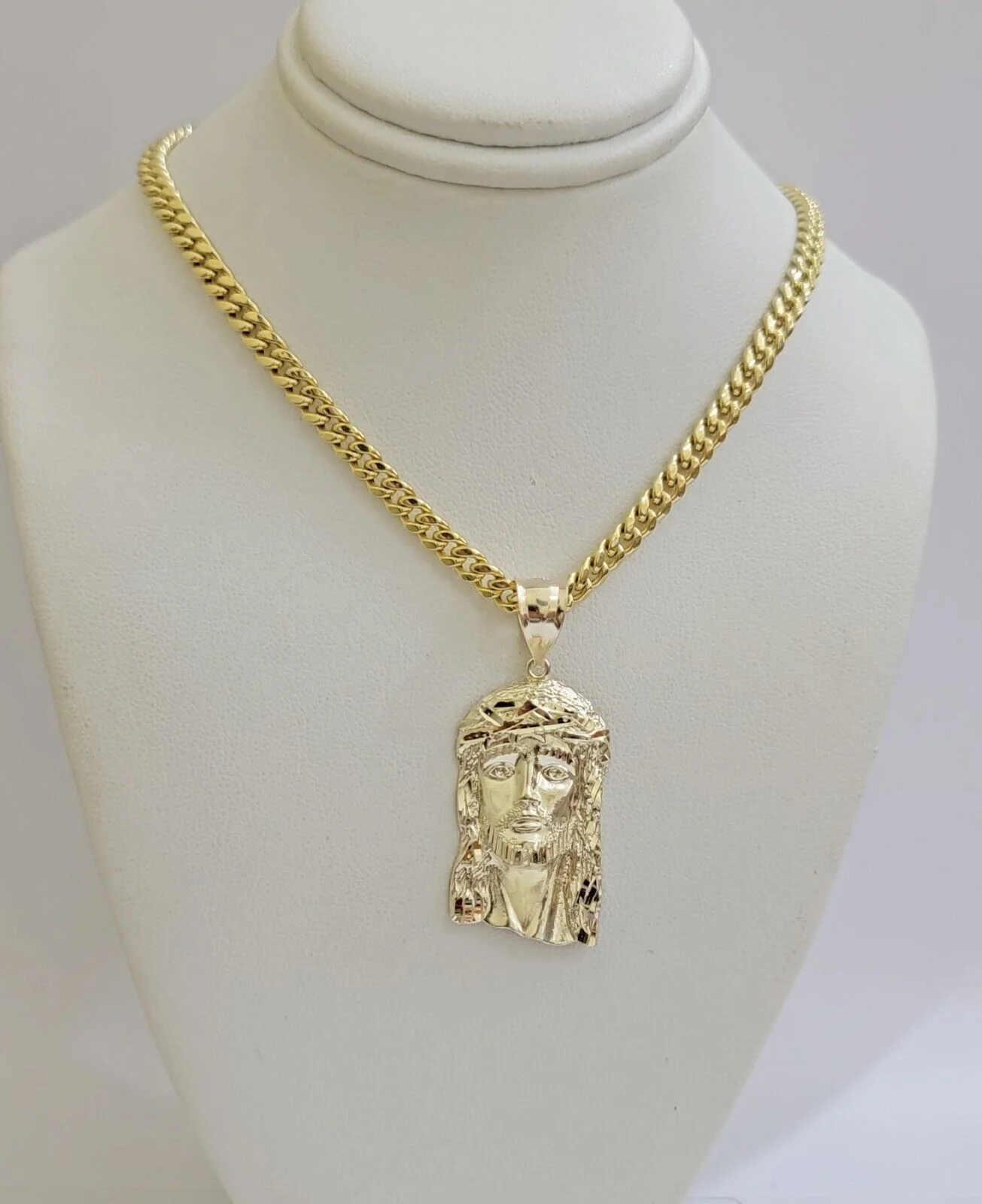 REAL 10k Gold Chain Necklace Charm Pendant SET, 5mm Miami Cuban Link, Jesus Head - Image 8