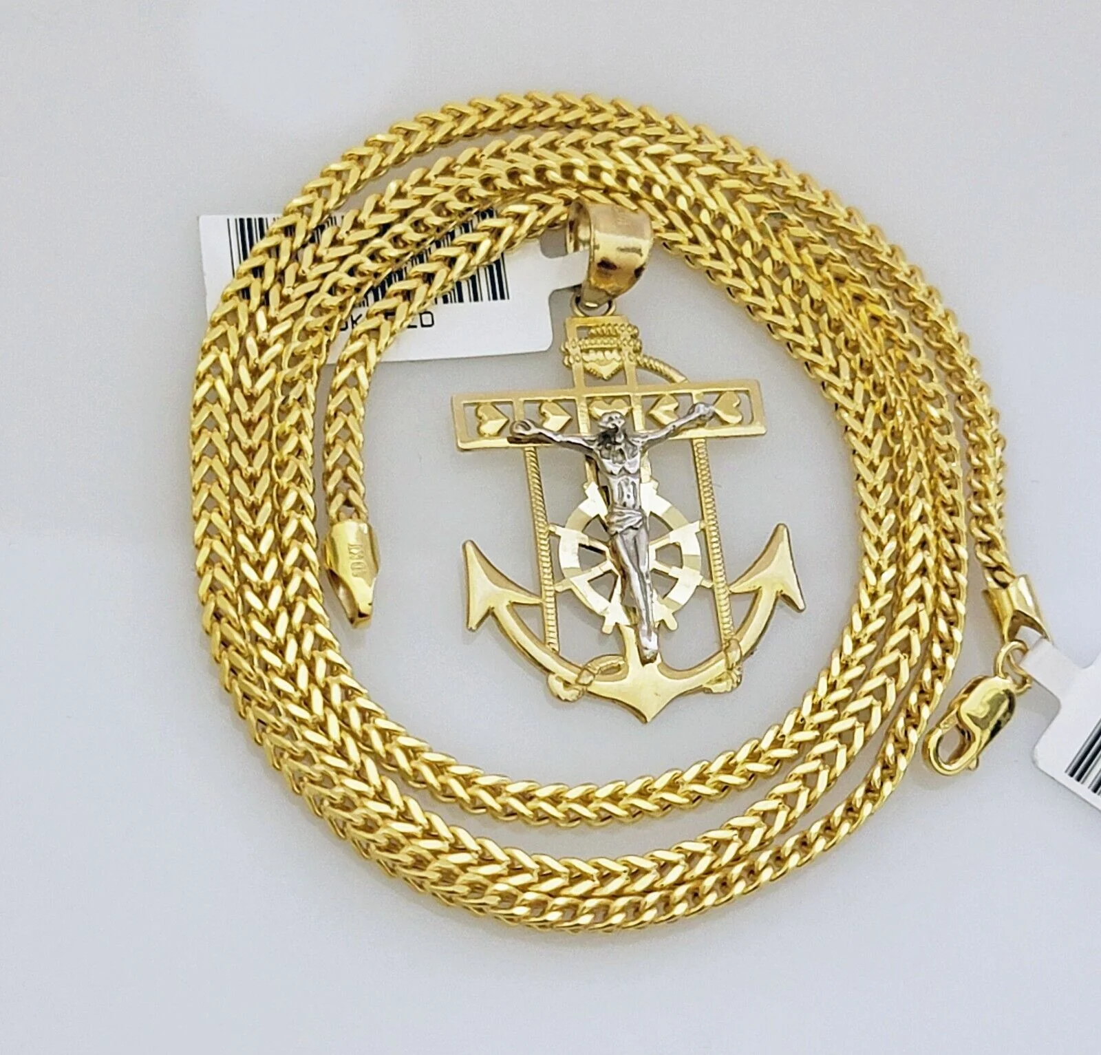 Real 10k Gold Chain Pendant Set Franco Necklace Anchor Cross Charm 2.5mm 18"-24" - Image 8