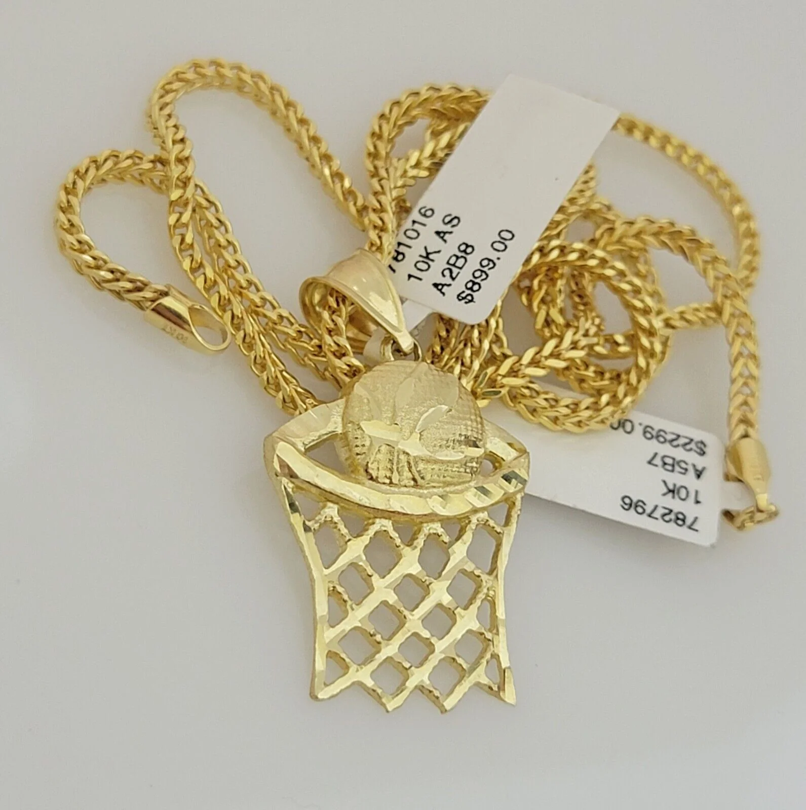 Real 10k Gold Chain Pendant Set Franco Necklace Basketball Charm 2.5mm 18"-24" - Image 4