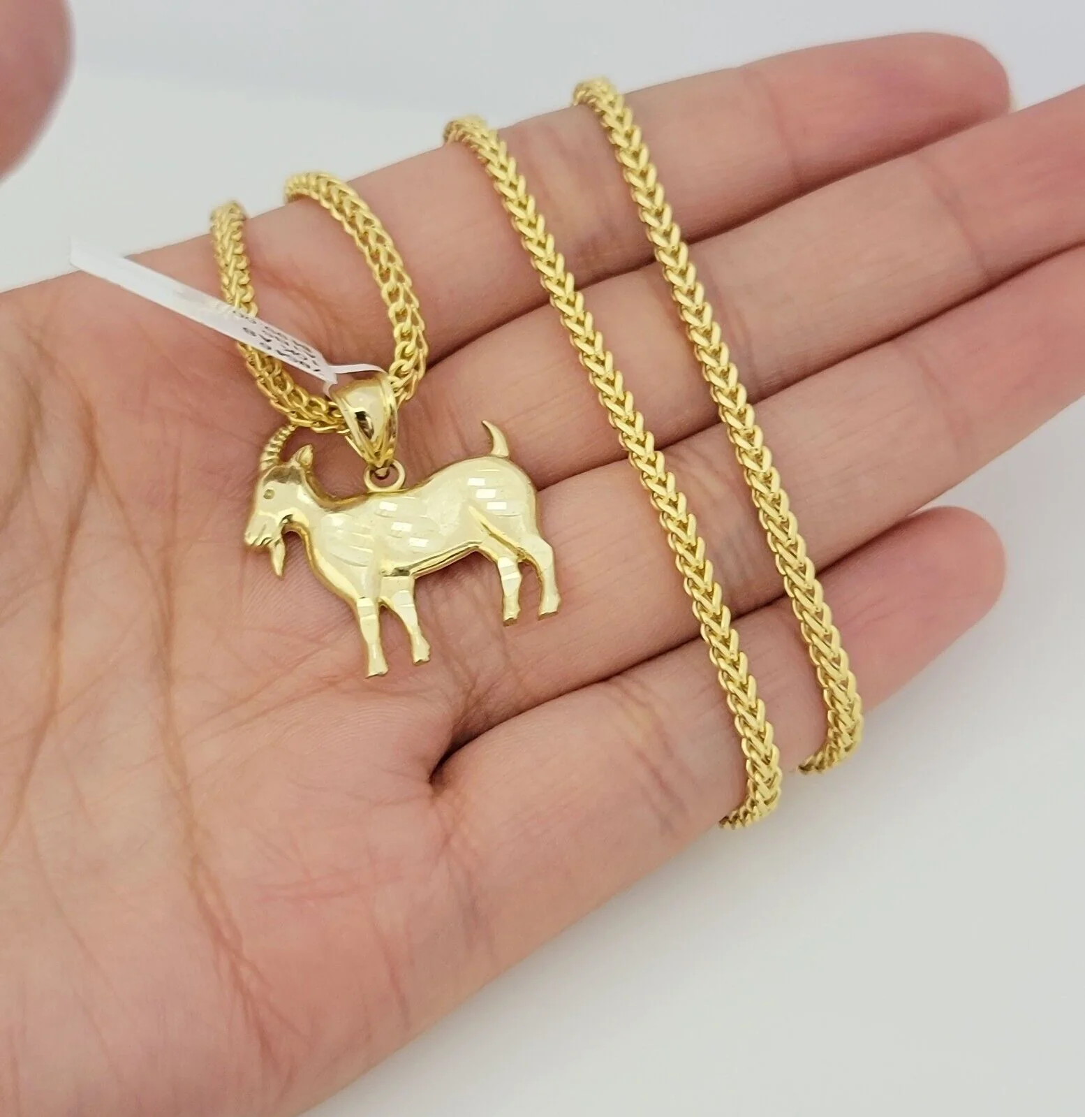 Real 10k Gold Chain Pendant SET Franco Necklace GOAT Charm 2.5mm 18"-24 Inch - Image 3