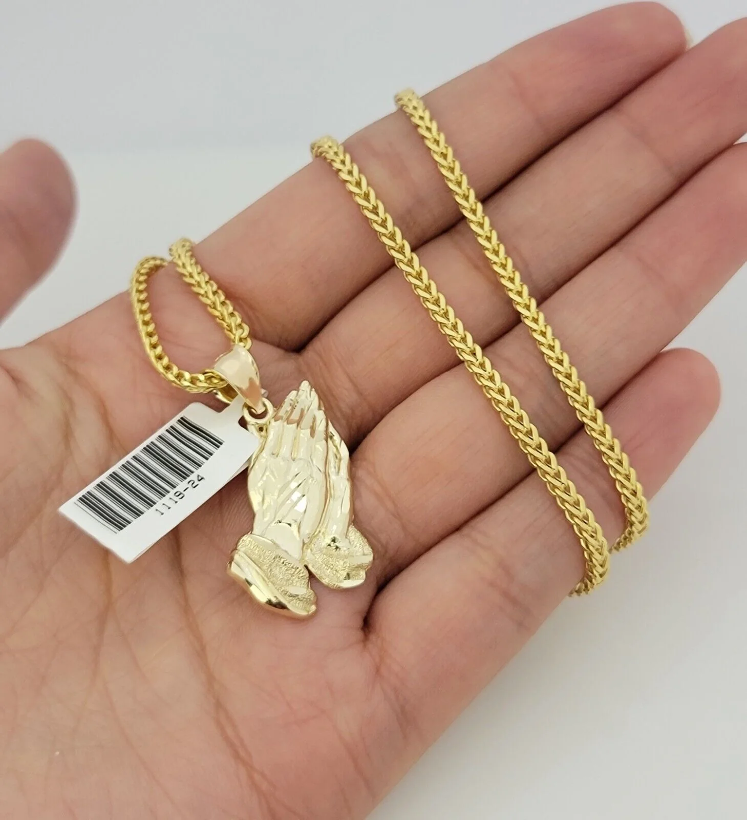 Real 10k Gold Chain Pendant SET Franco Necklace Praying Hand Charm 2.5mm 18"-24" - Image 5