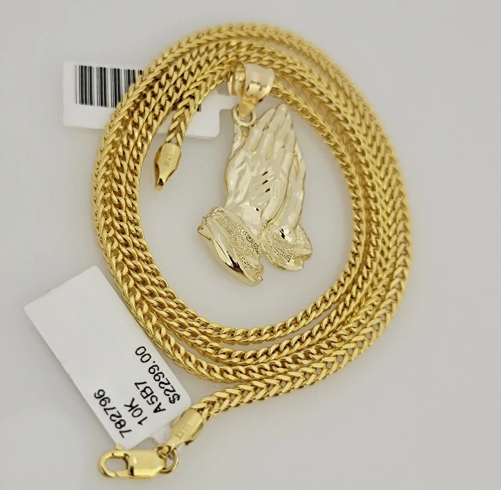 Real 10k Gold Chain Pendant SET Franco Necklace Praying Hand Charm 2.5mm 18"-24" - Image 6