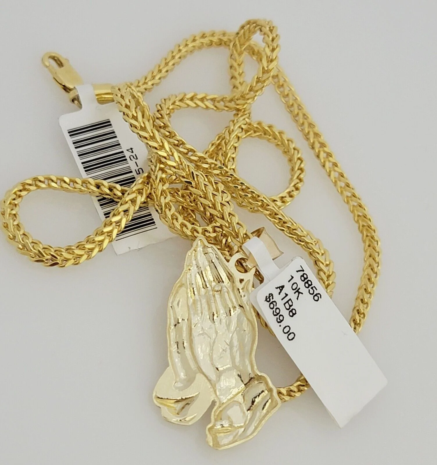 Real 10k Gold Chain Pendant SET Franco Necklace Praying Hand Charm 2.5mm 18"-24" - Image 7