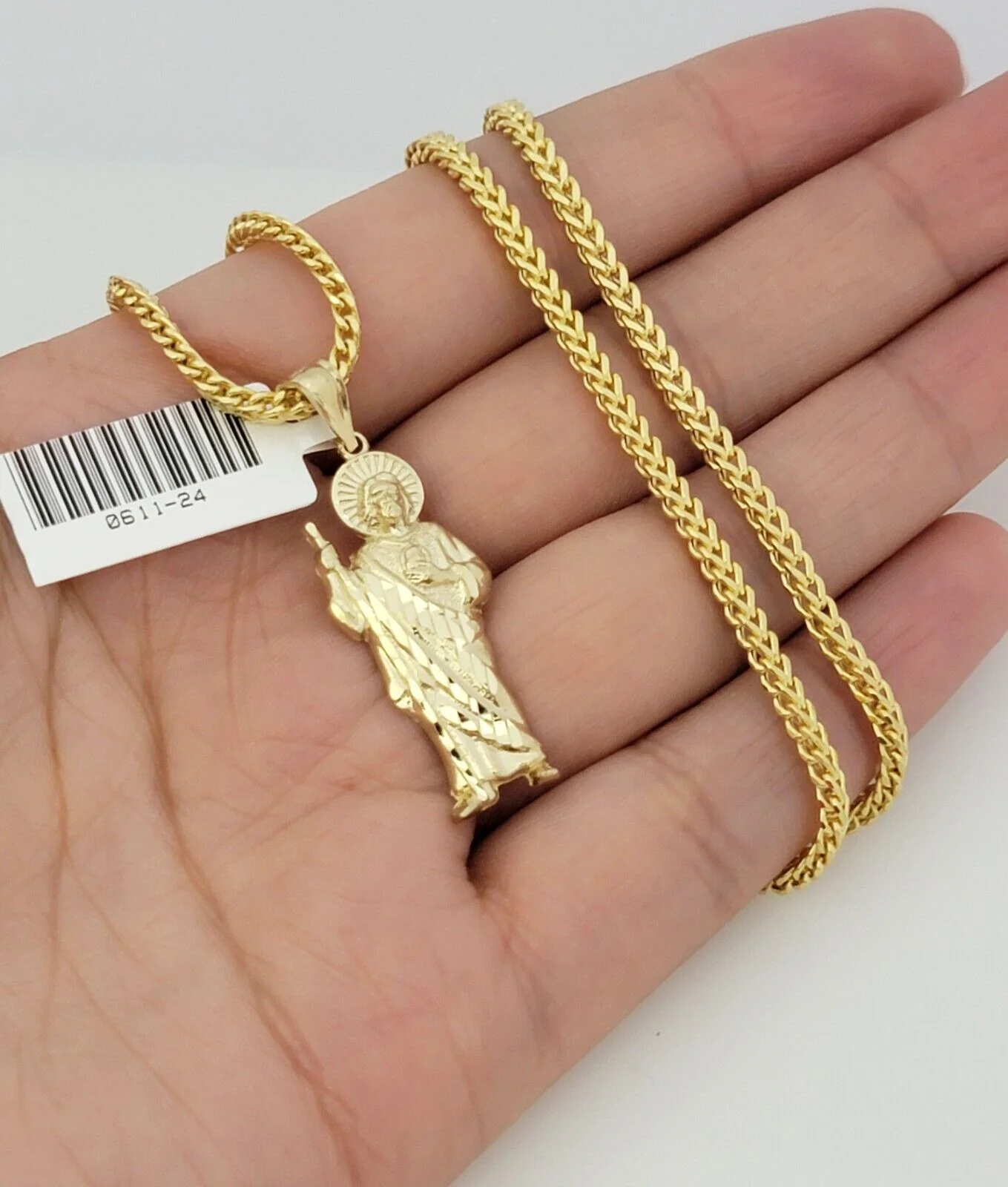 Real 10k Gold Chain Pendant Set Franco Necklace Saint Jude Charm 2.5mm 18"-24" - Image 5