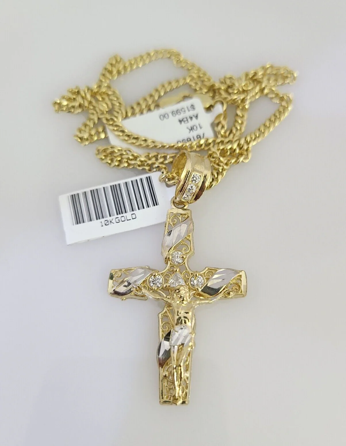 Real 10k Gold Chain Pendant SET Jesus Cross Charm Miami Cuban Link Necklace 2mm - Image 4