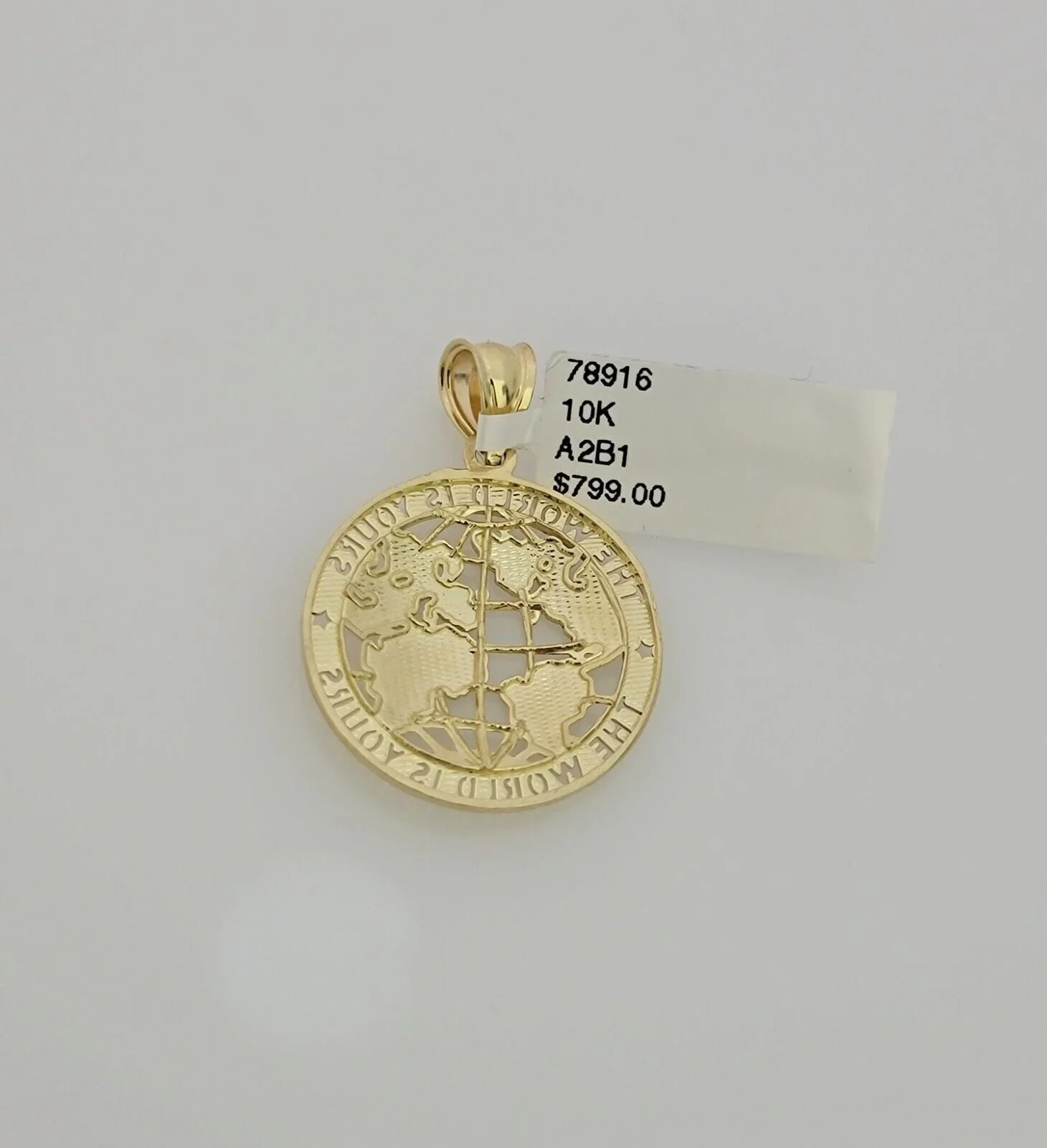 Real 10k Gold Chain Pendant SET World Is Your Charm Rope Necklace 3mm 24 Inch - Image 7