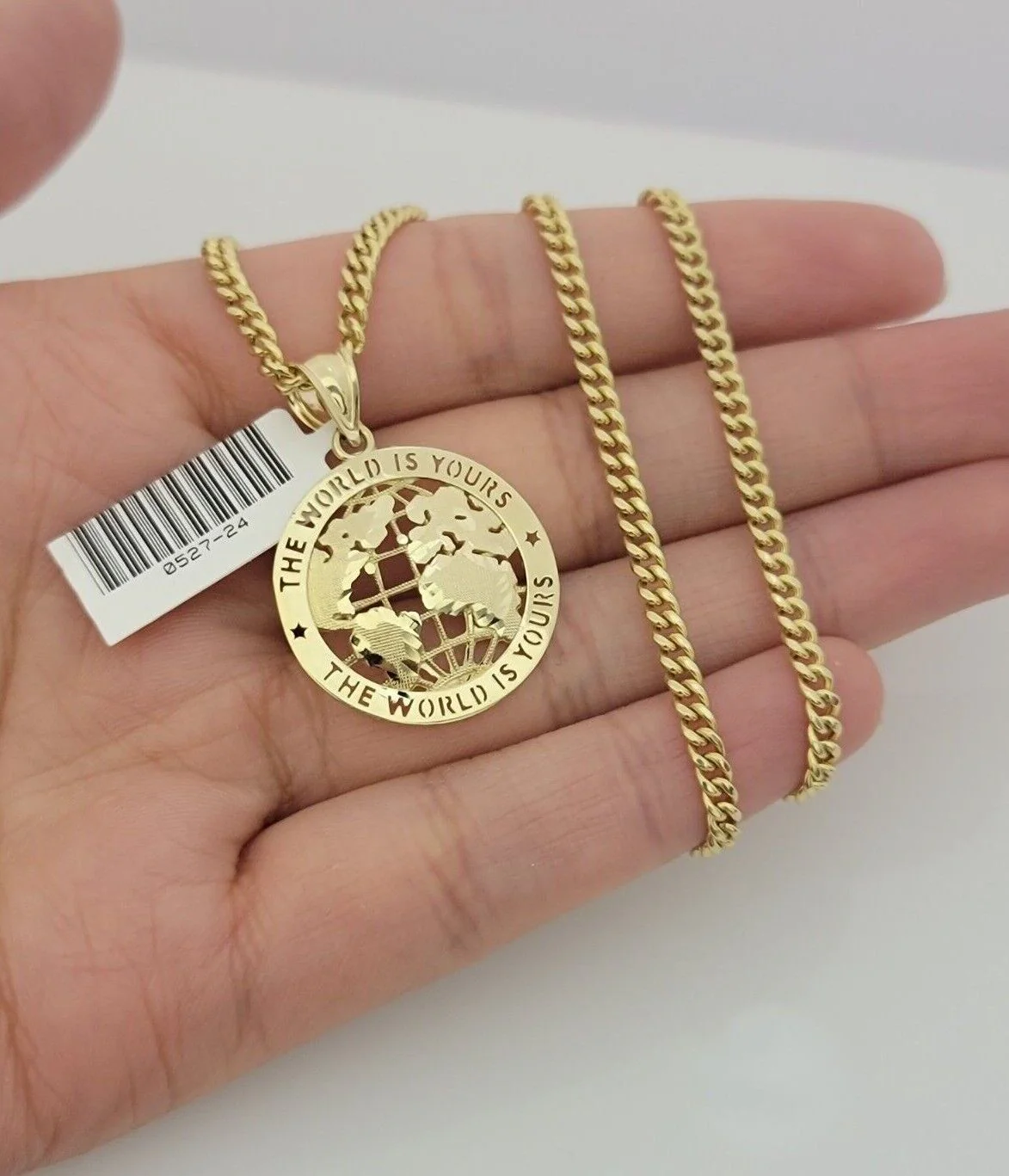 Real 10k Gold Chain Pendant SET World's Your Charm Miami Cuban Link Necklace 22" - Image 2