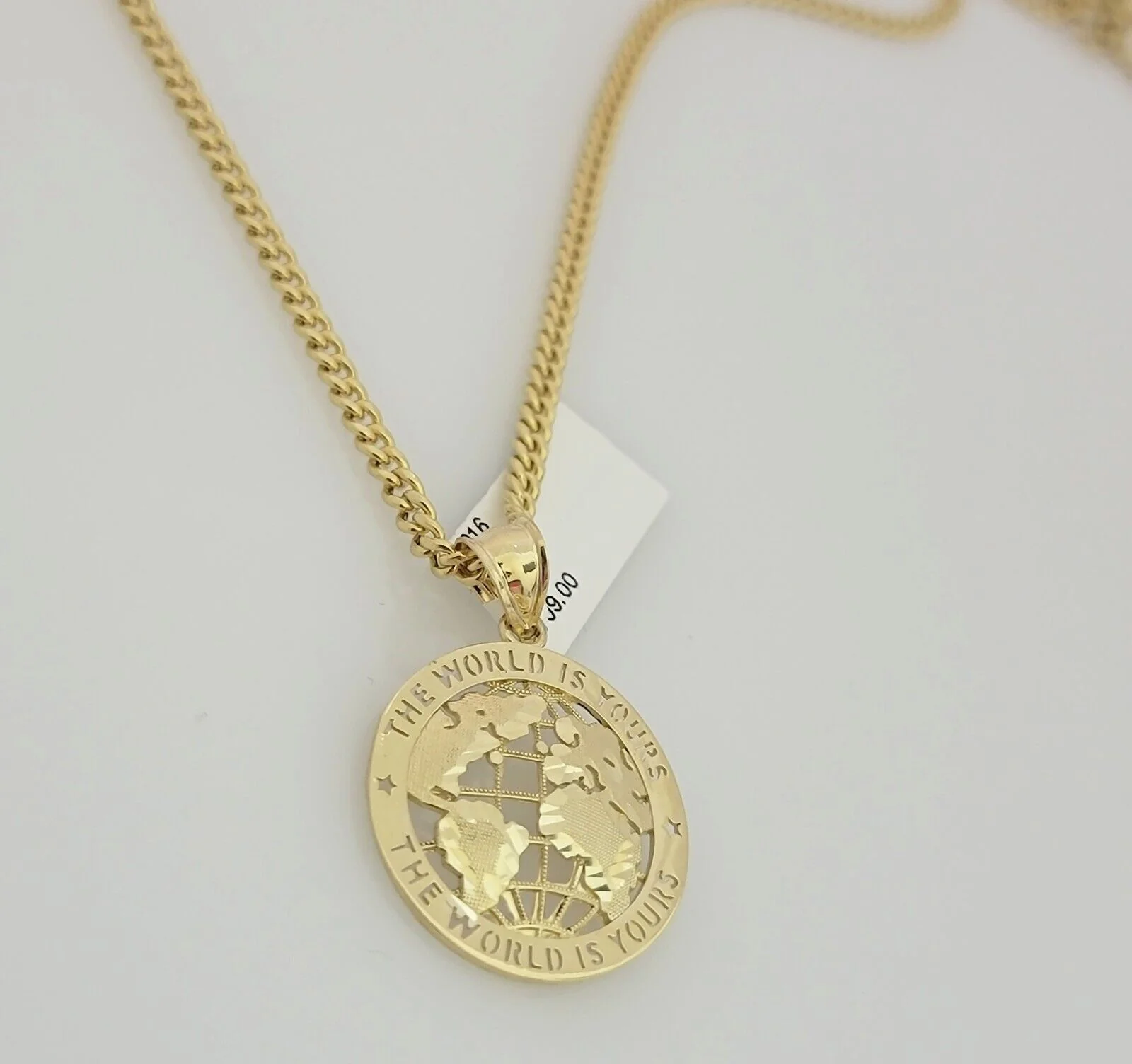 Real 10k Gold Chain Pendant SET World's Your Charm Miami Cuban Link Necklace 22" - Image 4