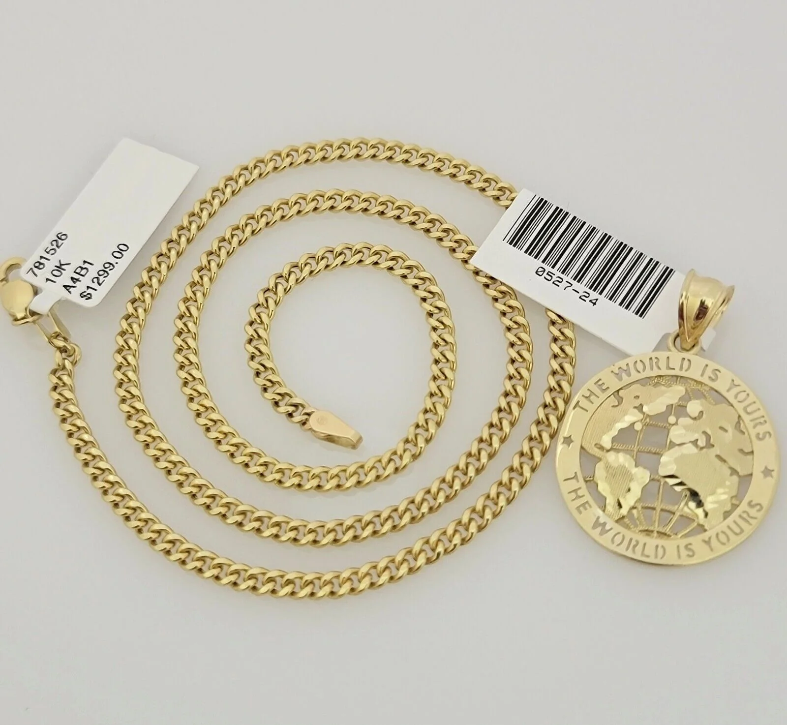 Real 10k Gold Chain Pendant SET World's Your Charm Miami Cuban Link Necklace 22" - Image 5