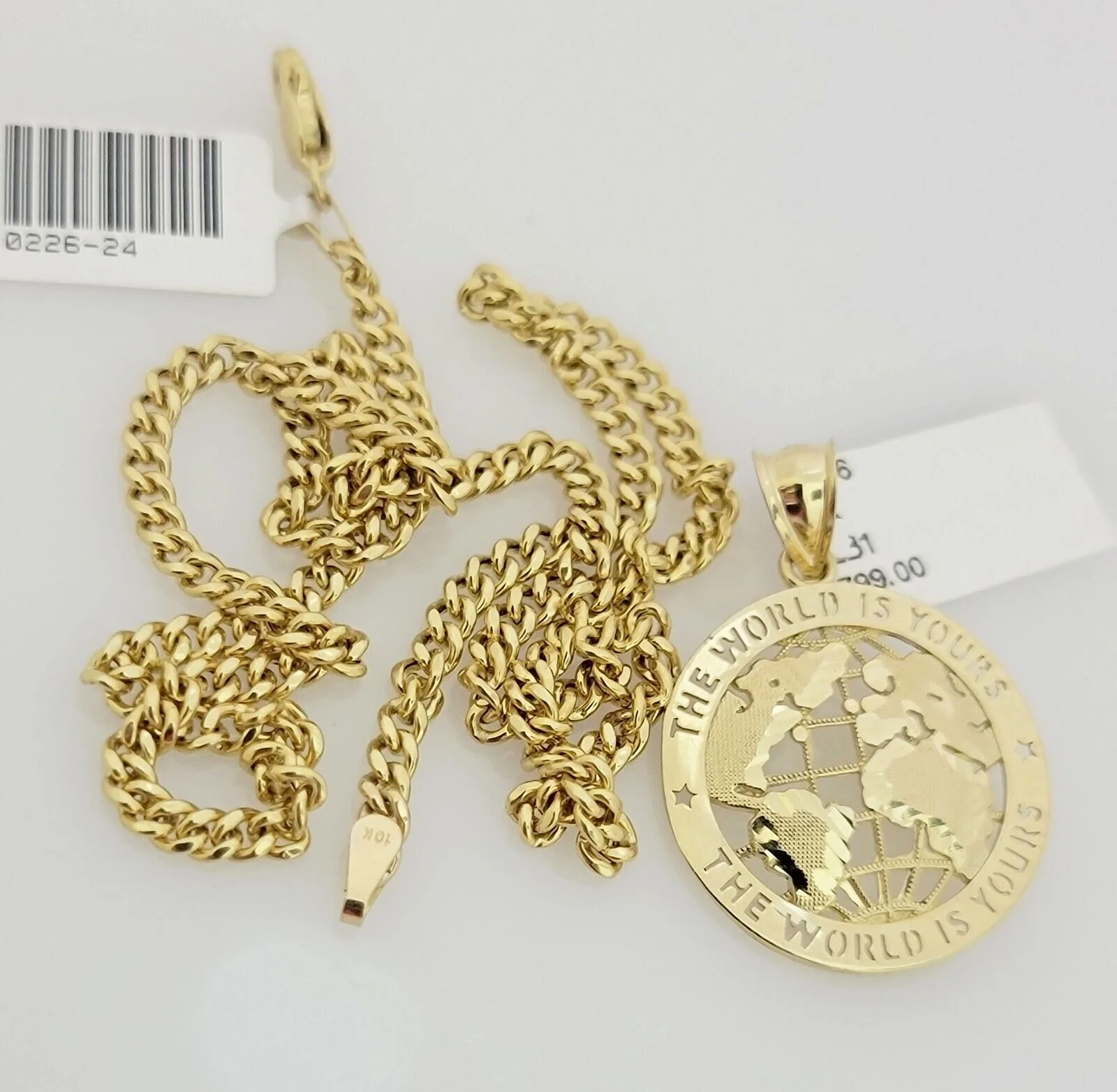 Real 10k Gold Chain Pendant SET World's Your Charm Miami Cuban Link Necklace 26" - Image 5