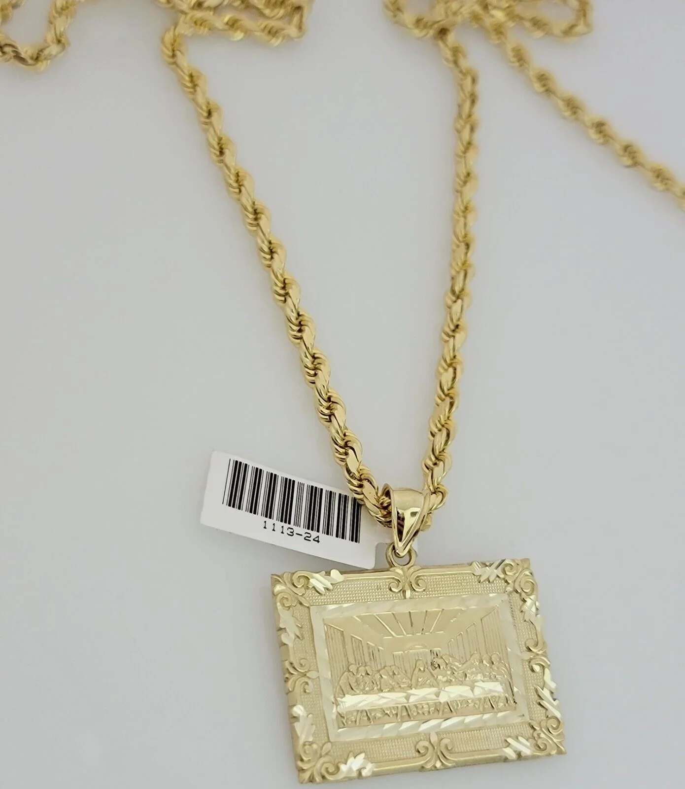 Real 10k Gold Chain Solid Rope Necklace Pendant SET Last supper Charm 4mm 20-28" - Image 5